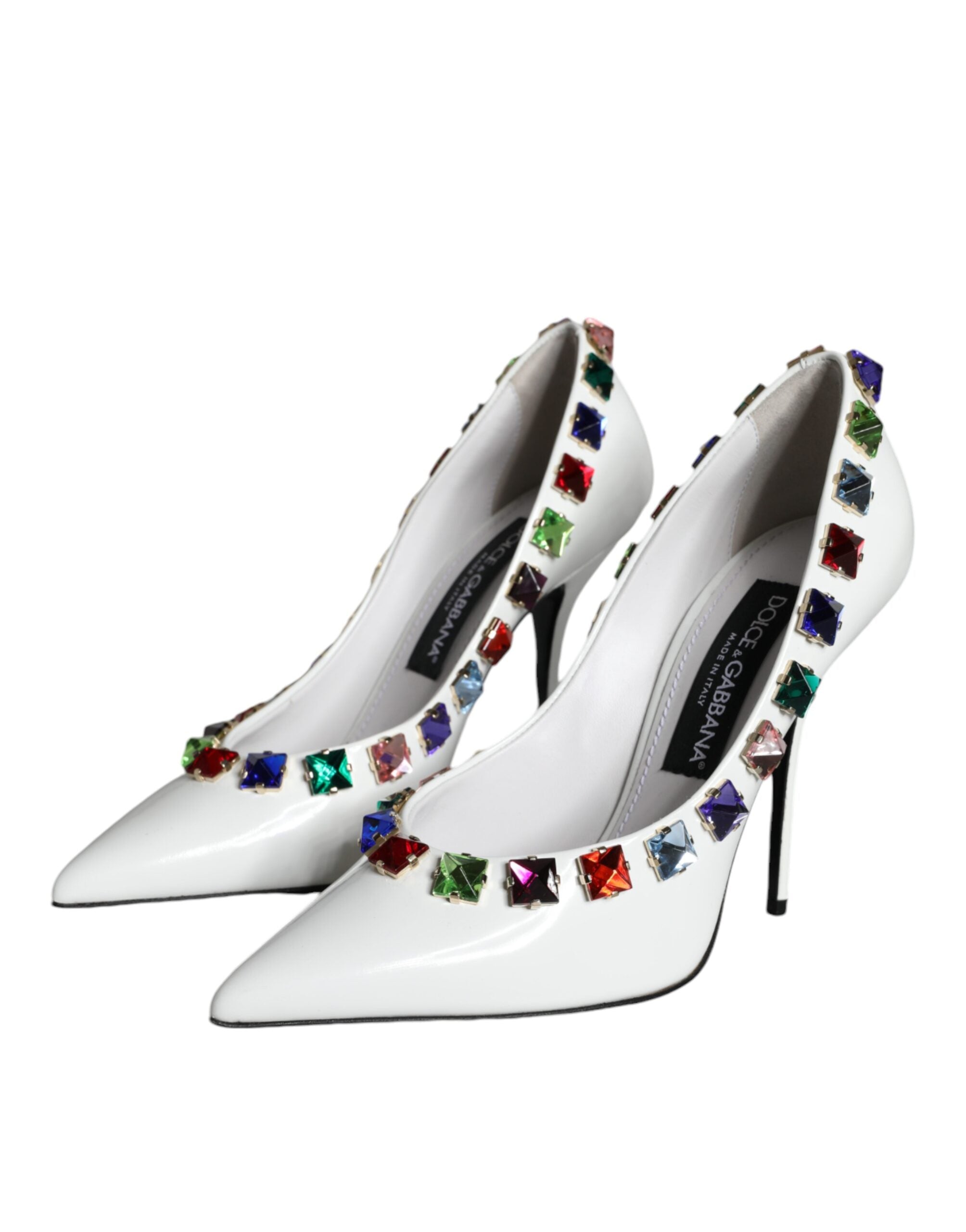 Dolce & Gabbana White Crystals Leather High Heels Pumps Women's Shoes