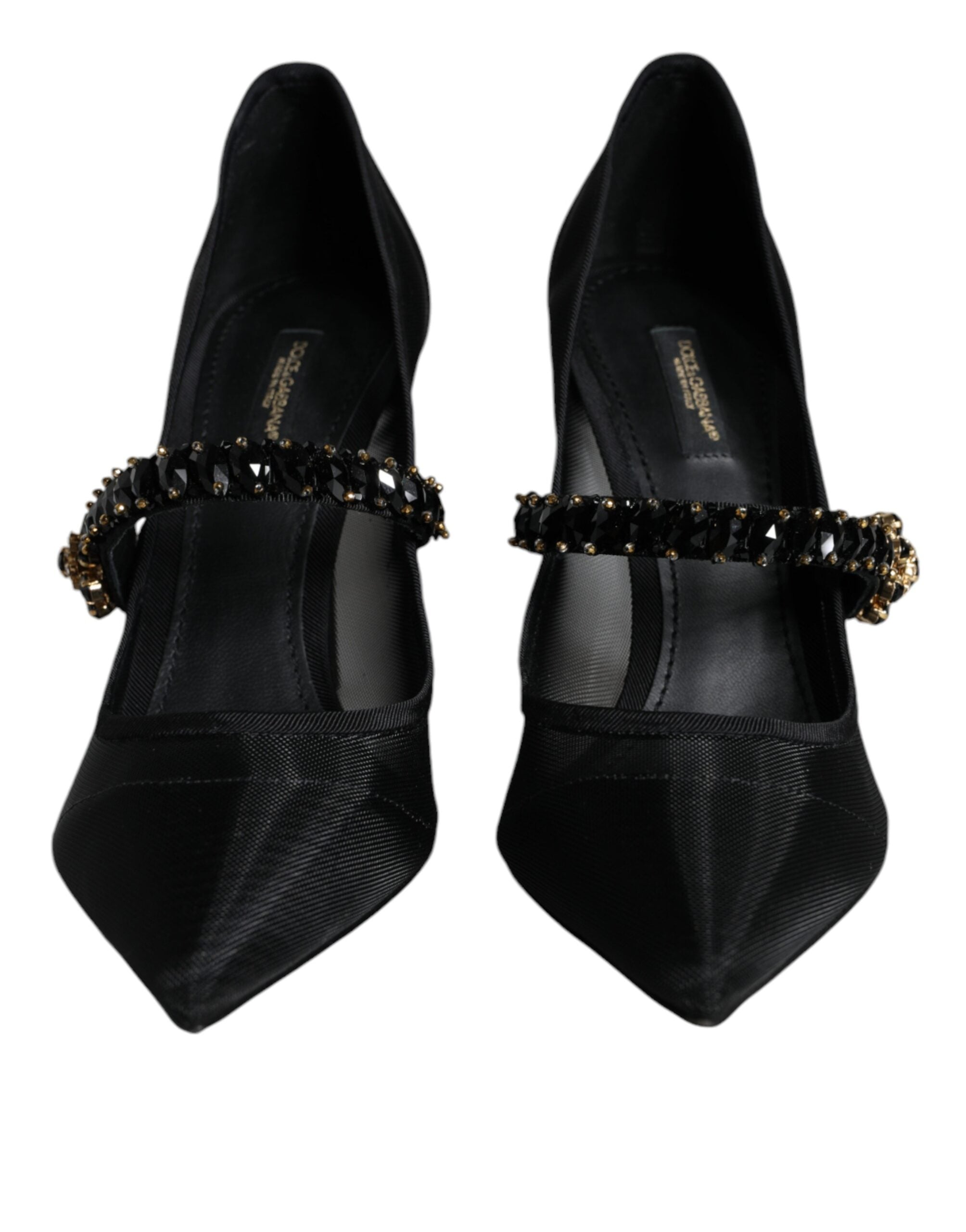 Dolce & Gabbana Black Mesh Mary Jane Crystal Heel Pumps Women's Shoes