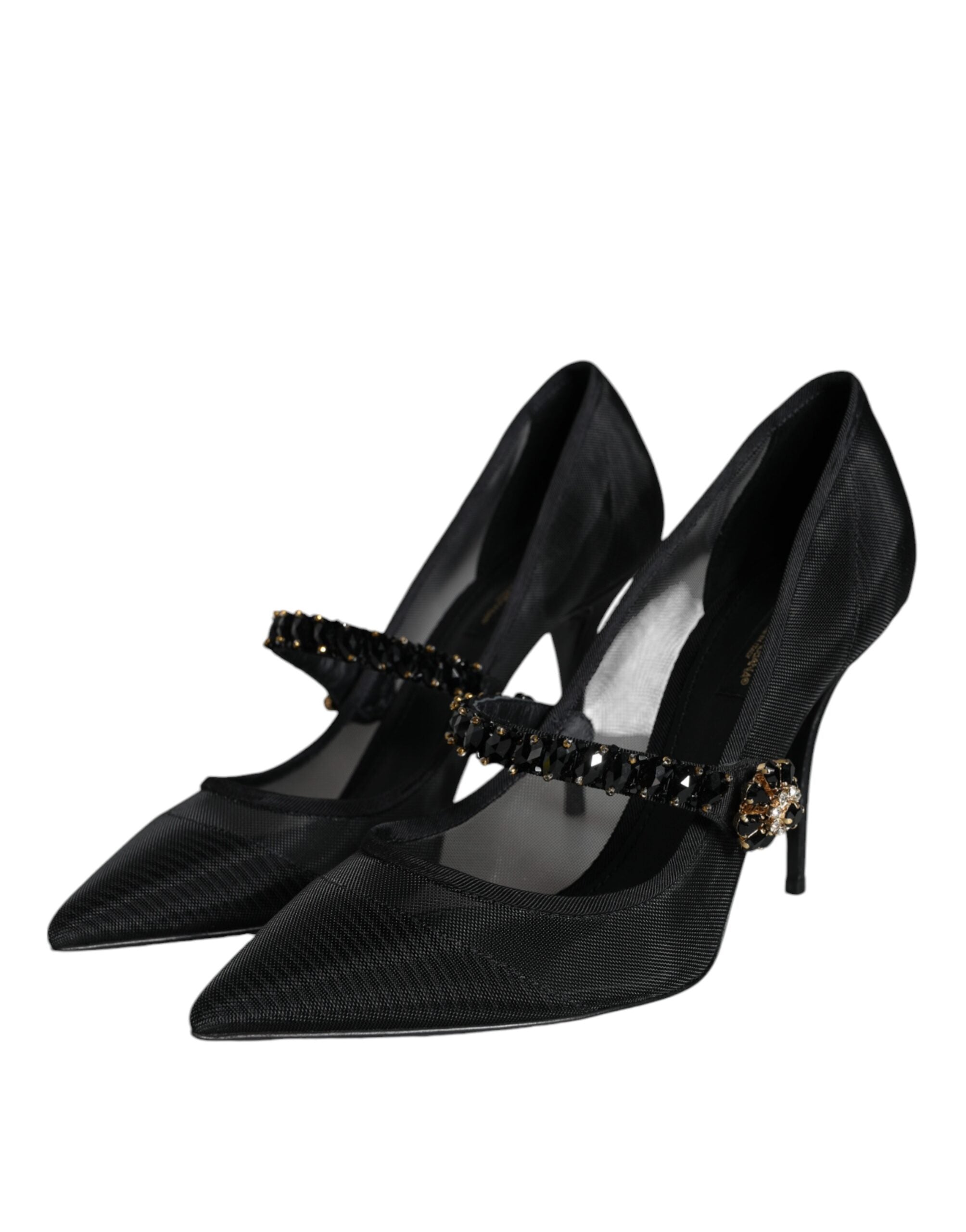 Dolce & Gabbana Black Mesh Mary Jane Crystal Heel Pumps Women's Shoes