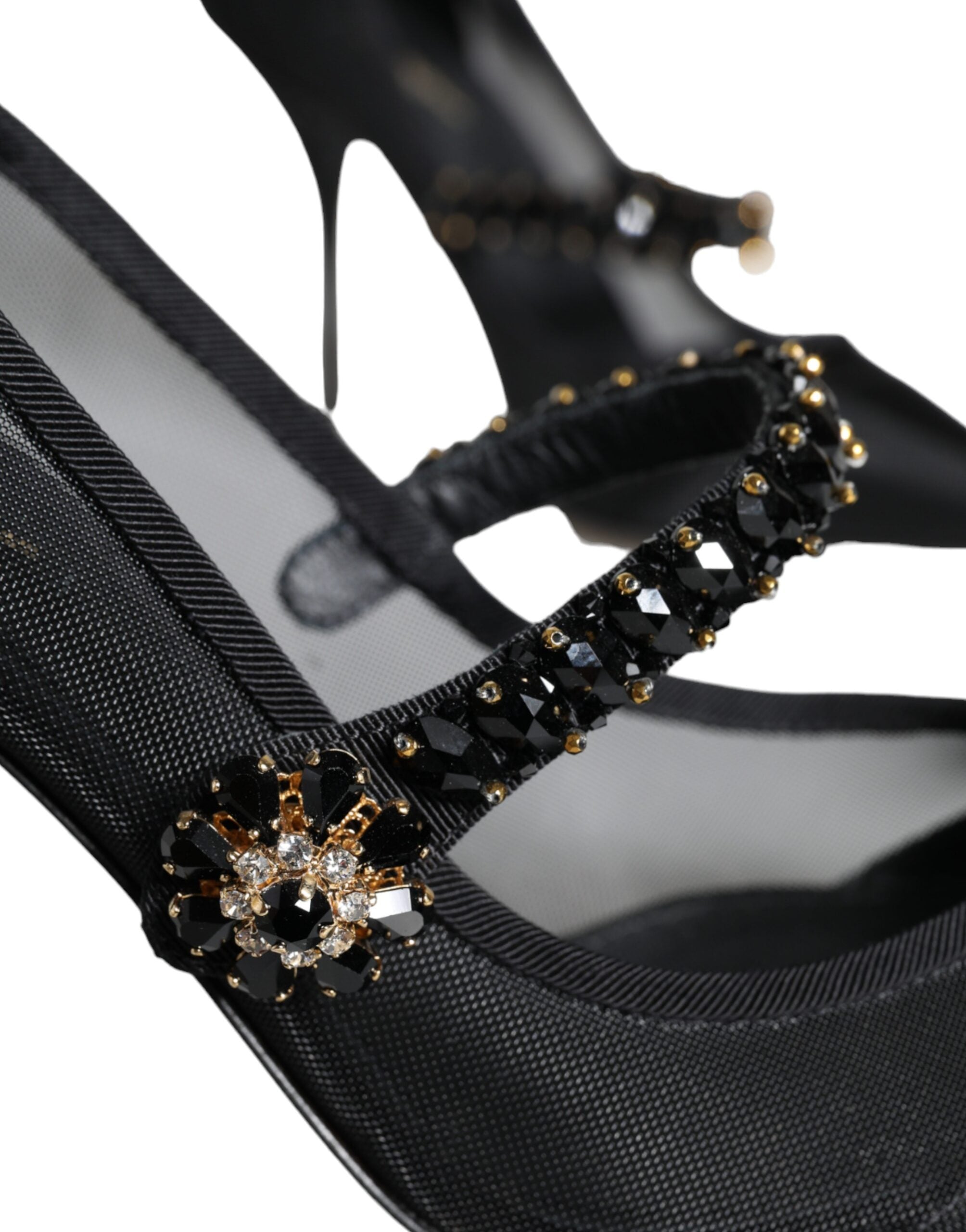 Dolce & Gabbana Black Mesh Mary Jane Crystal Heel Pumps Women's Shoes