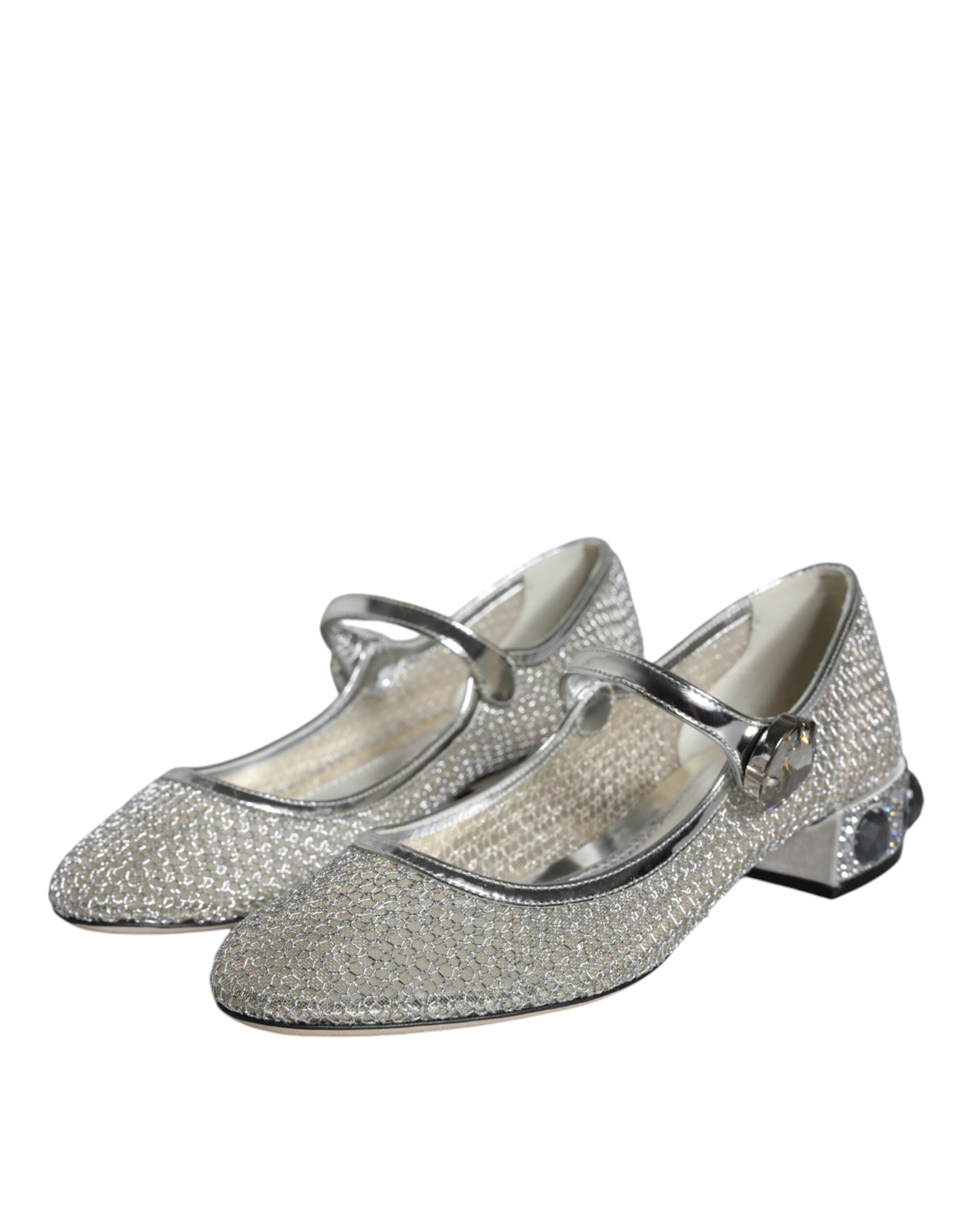 Dolce & Gabbana Silver Mesh Crystal Mary Jane Pumps Women's Shoes (Pre-Owned)