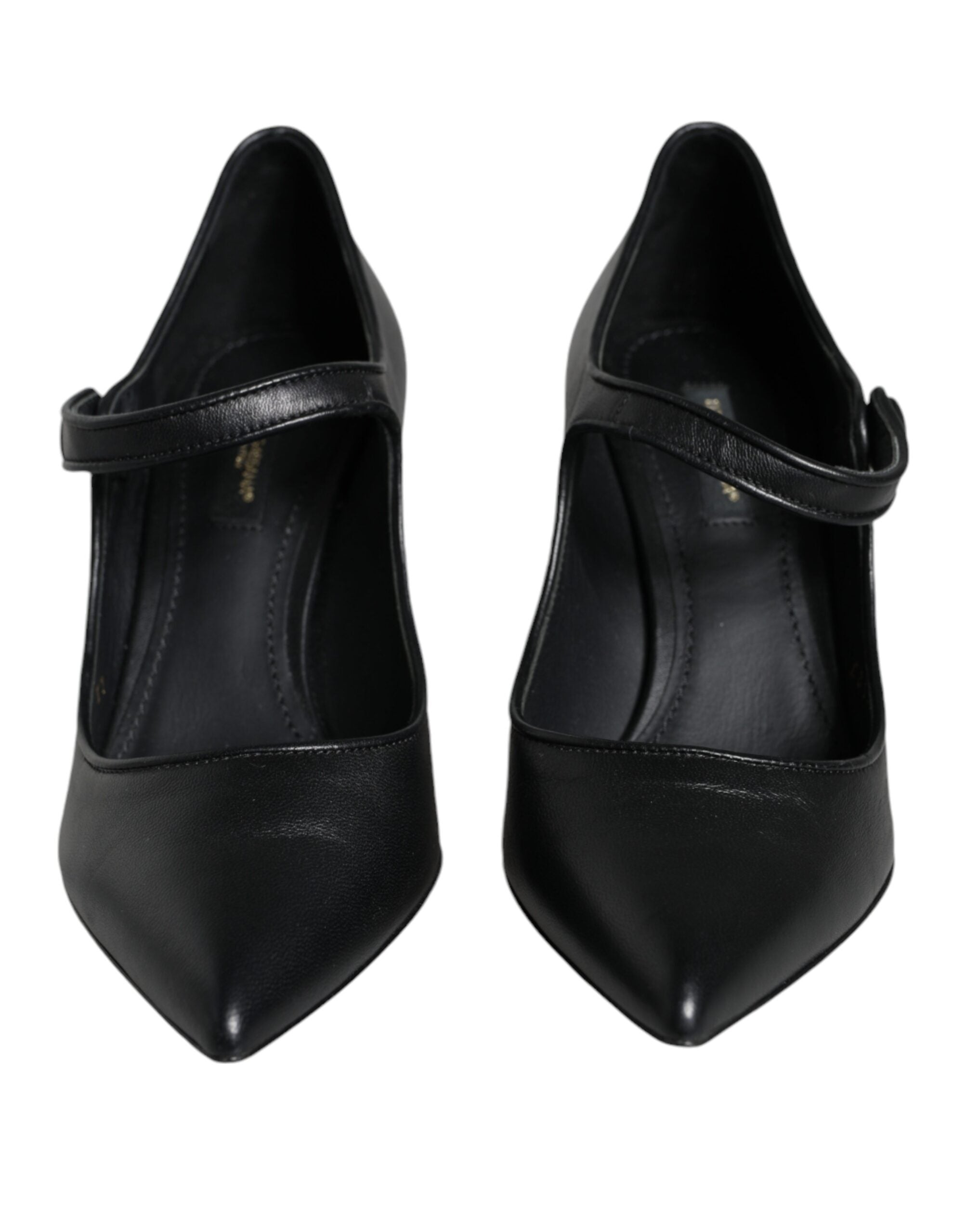 Dolce & Gabbana Black Leather Logo Heels Mary Janes Pumps Women's Shoes (Pre-Owned)