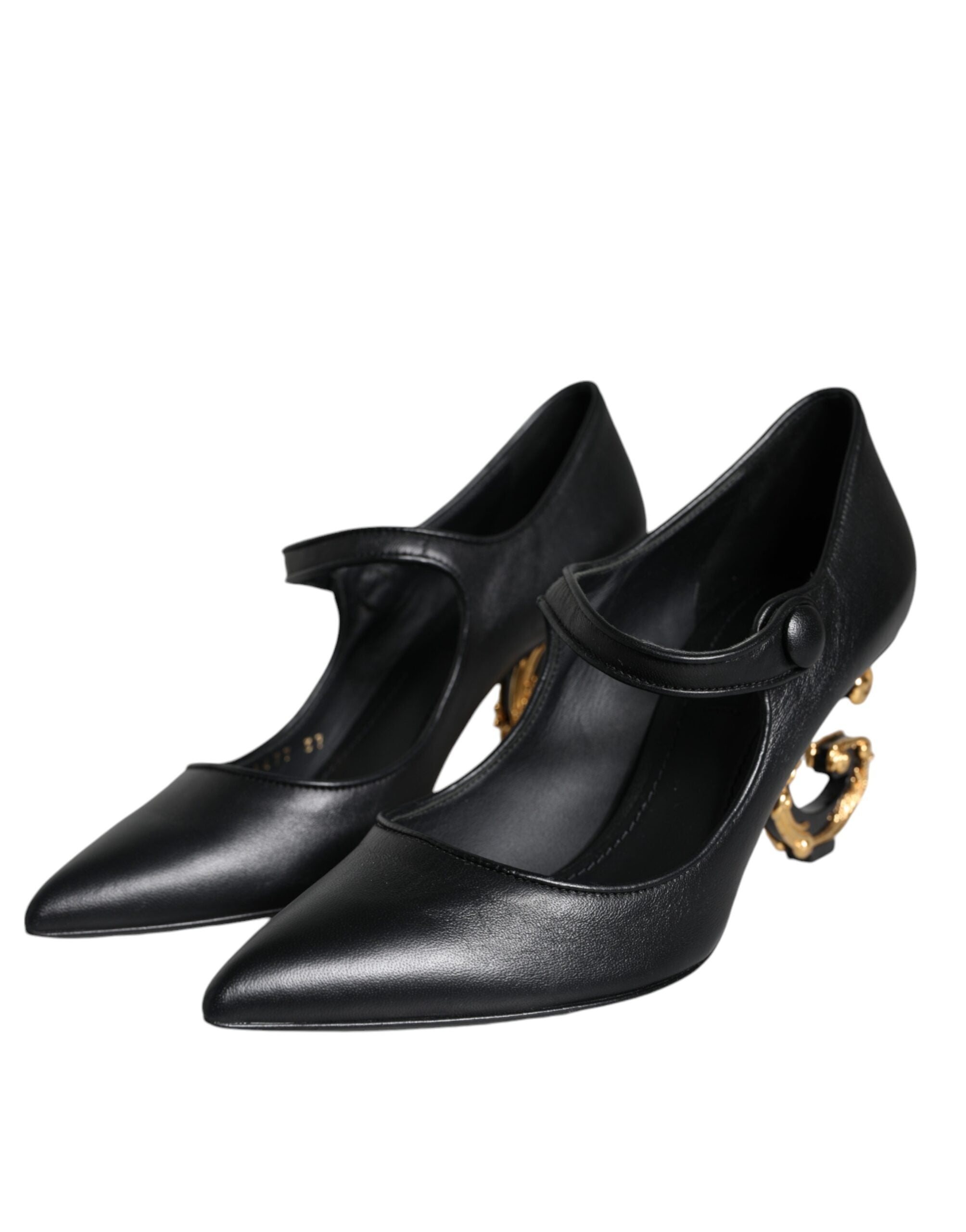Dolce & Gabbana Black Leather Logo Heels Mary Janes Pumps Women's Shoes (Pre-Owned)