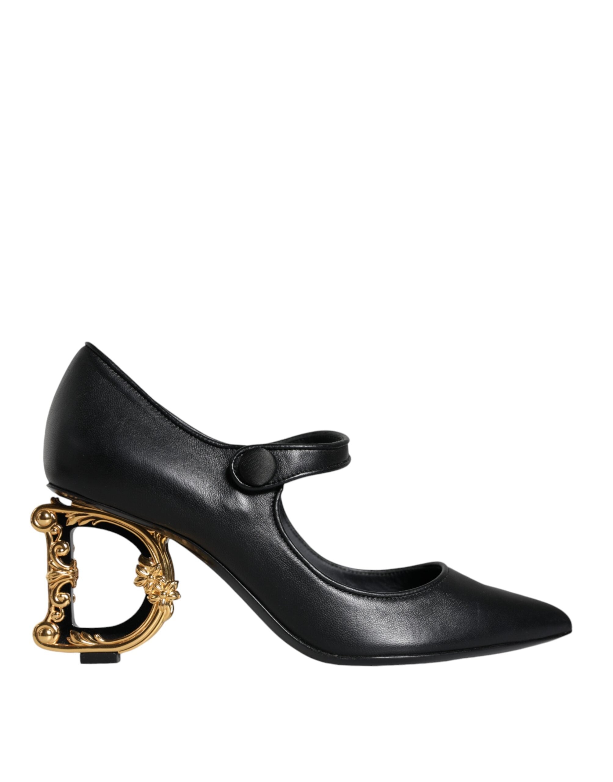 Dolce & Gabbana Black Leather Logo Heels Mary Janes Pumps Women's Shoes (Pre-Owned)