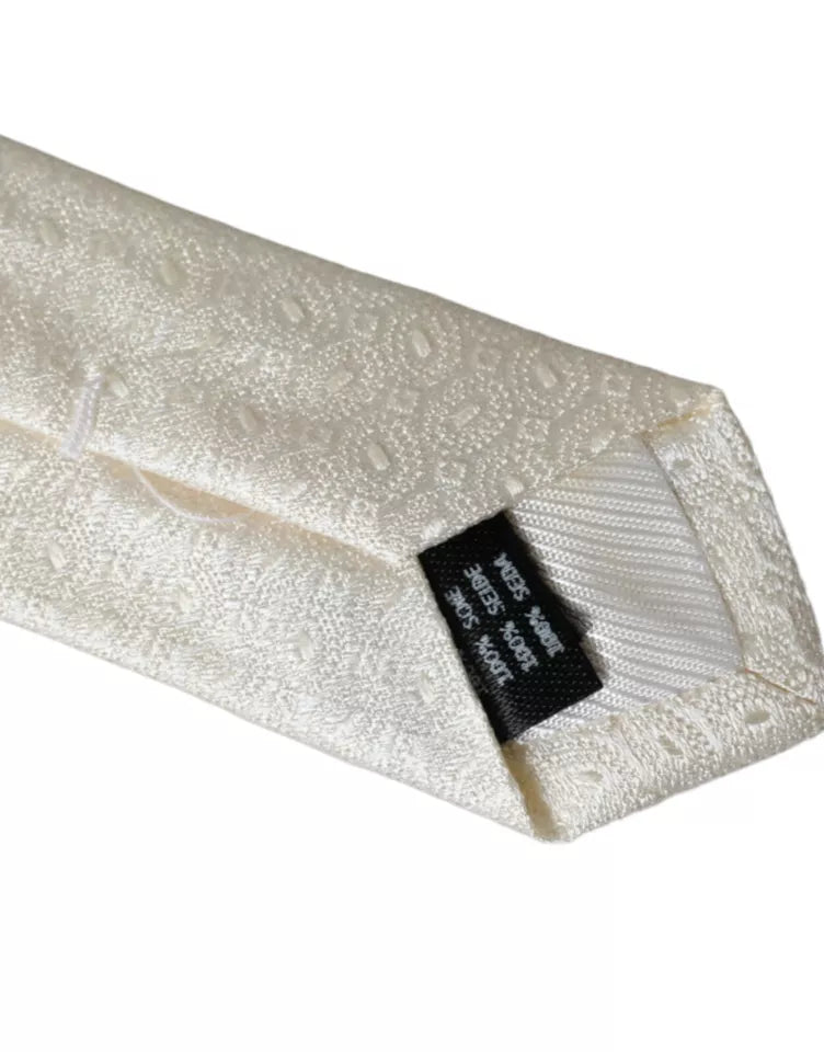 Dolce & Gabbana Off White Patterned Silk Adjustable Men Men's Tie