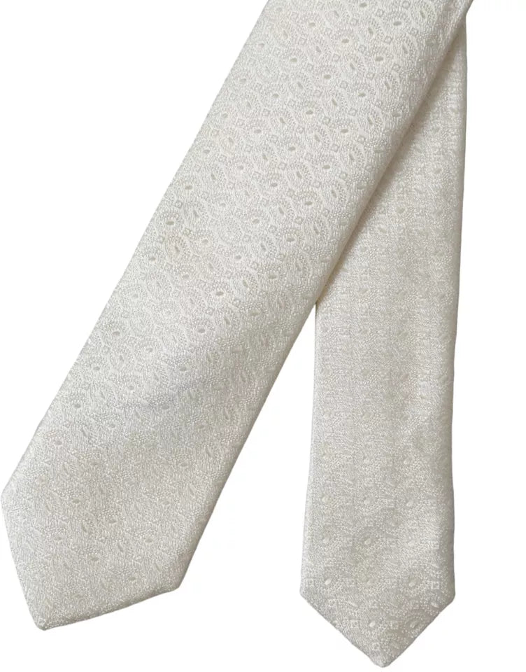 Dolce & Gabbana Off White Patterned Silk Adjustable Men Men's Tie