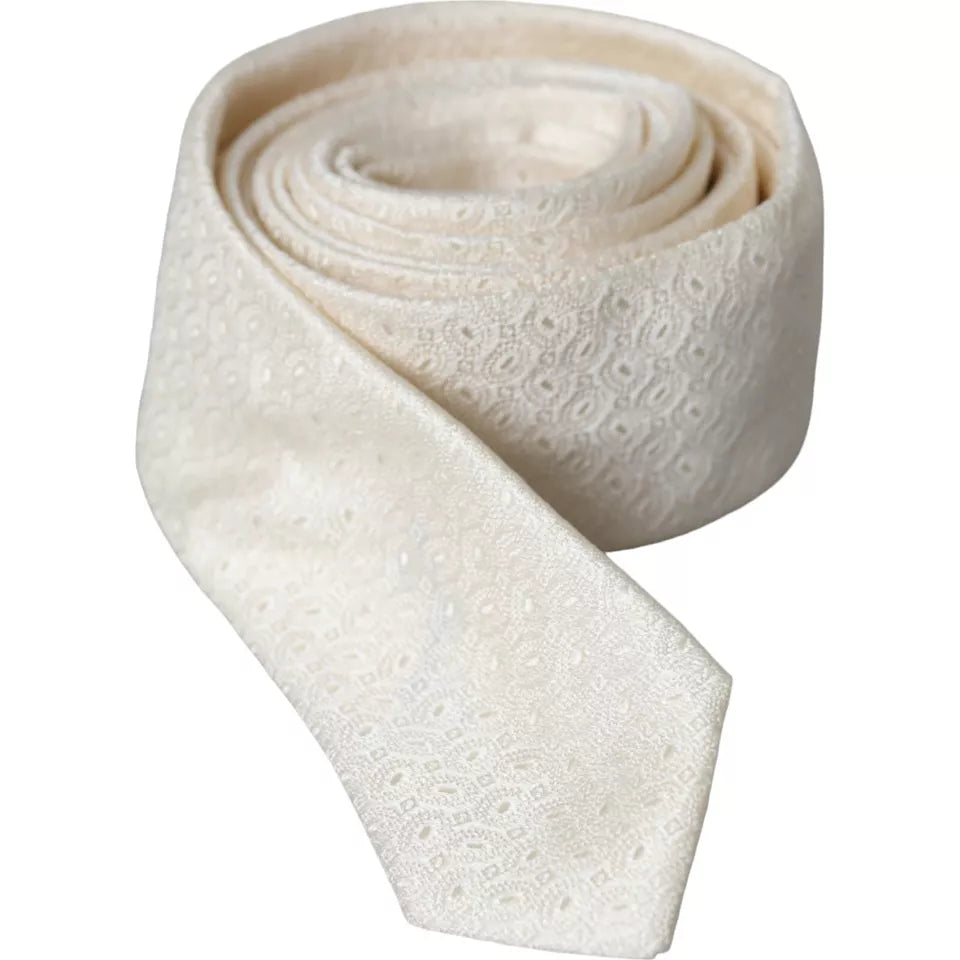 Dolce & Gabbana Off White Patterned Silk Adjustable Men Men's Tie