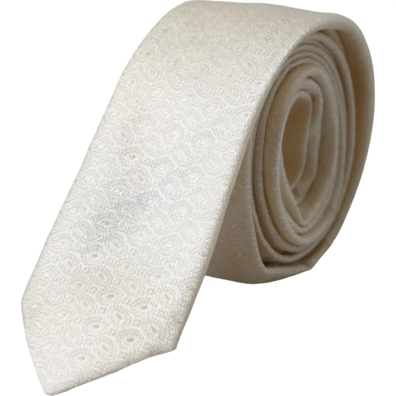 Dolce & Gabbana Off White Patterned Silk Adjustable Men Men's Tie