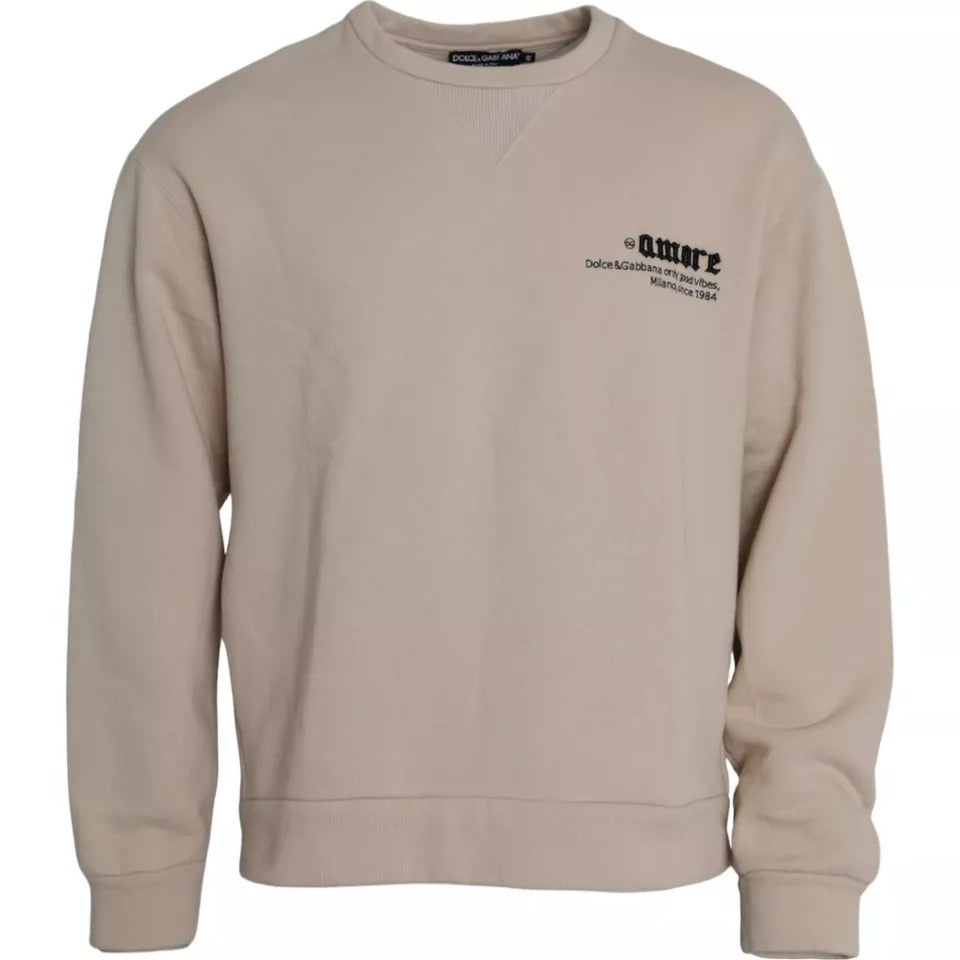 Dolce & Gabbana Beige Cotton Crew Neck Sweatshirt Men's Sweater (Pre-Owned)