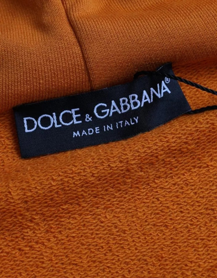 Dolce & Gabbana Orange Hooded Pullover Sweatshirt Men's Sweater