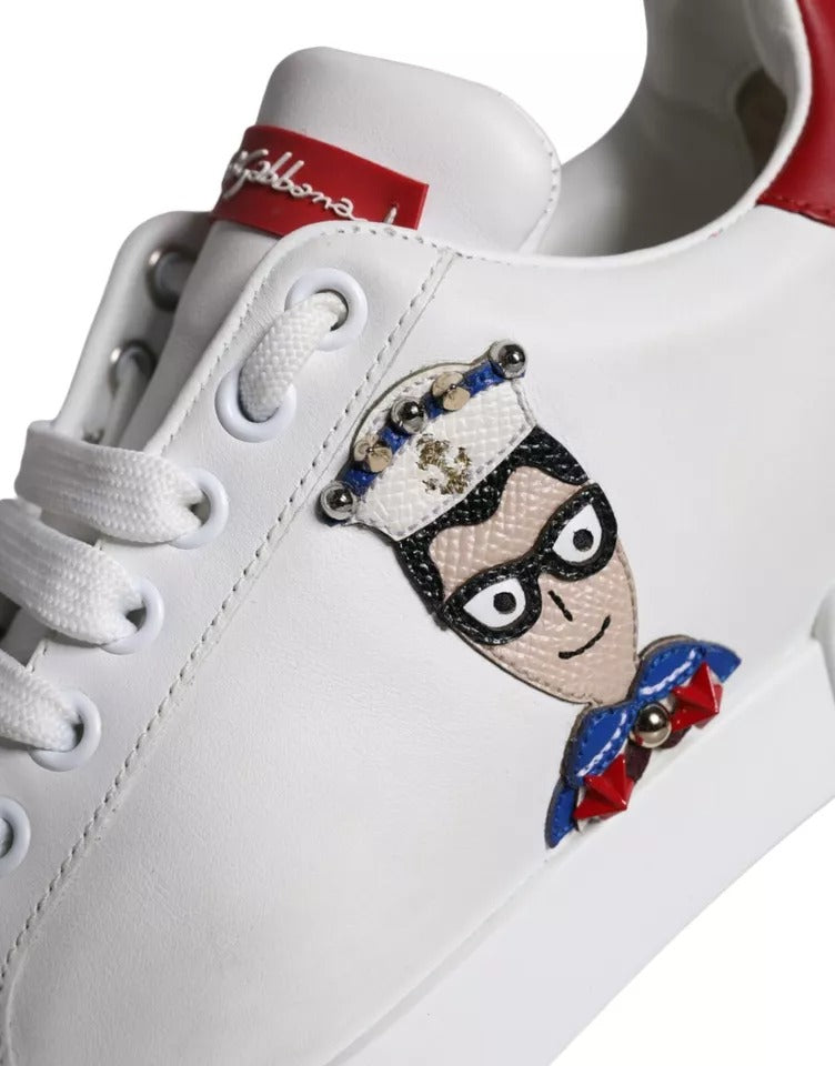 Dolce & Gabbana White Patch Calfskin Nappa Portofino Sneakers Women's Shoes