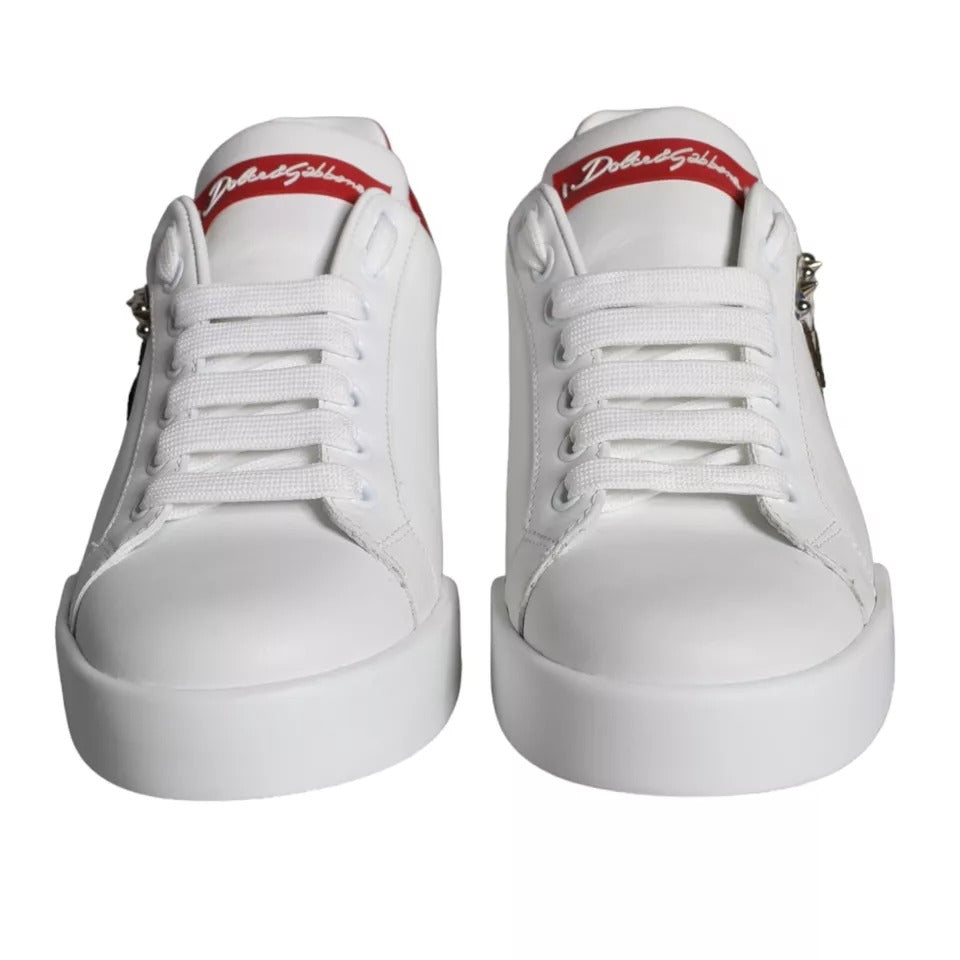 Dolce & Gabbana White Patch Calfskin Nappa Portofino Sneakers Women's Shoes