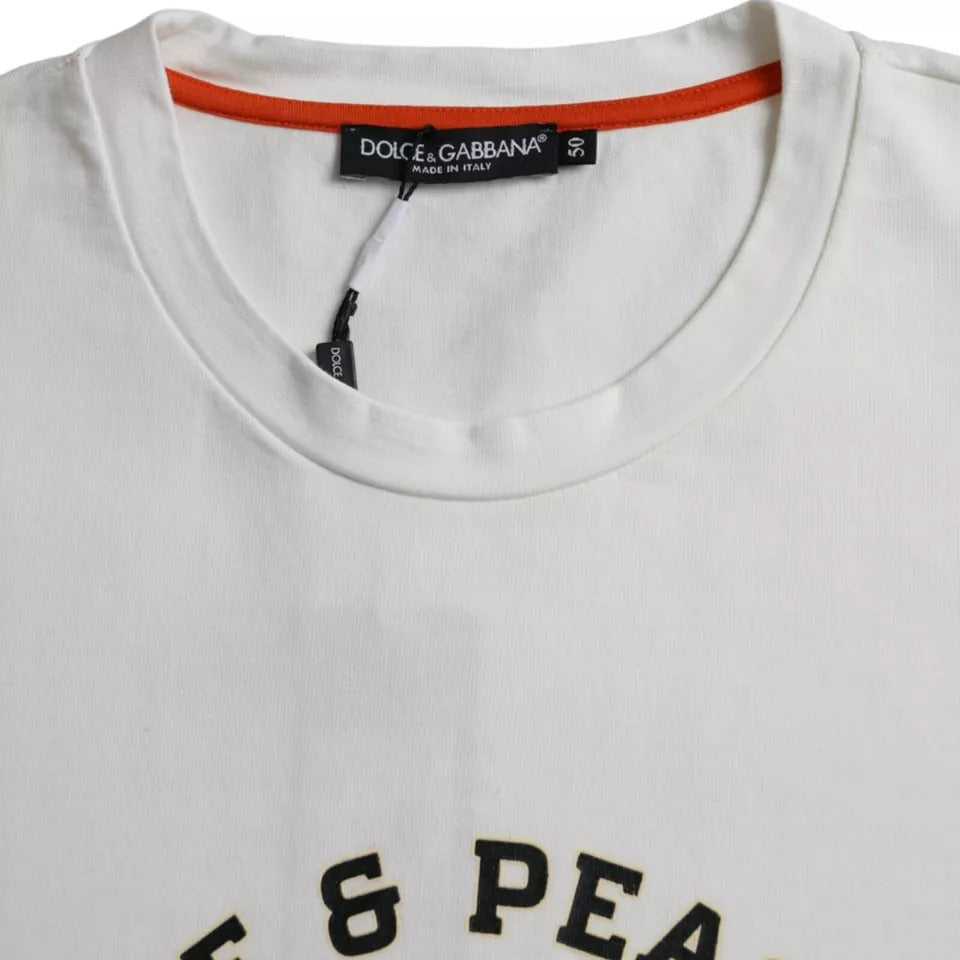 Dolce & Gabbana White Love & Peace Cotton Round Neck Men's T-shirt (Pre-Owned)