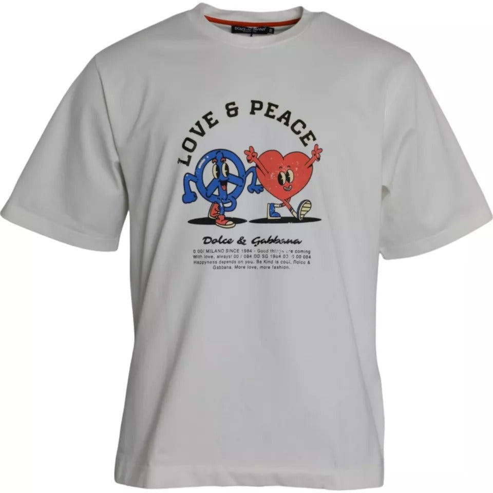 Dolce & Gabbana White Love & Peace Cotton Round Neck Men's T-shirt (Pre-Owned)