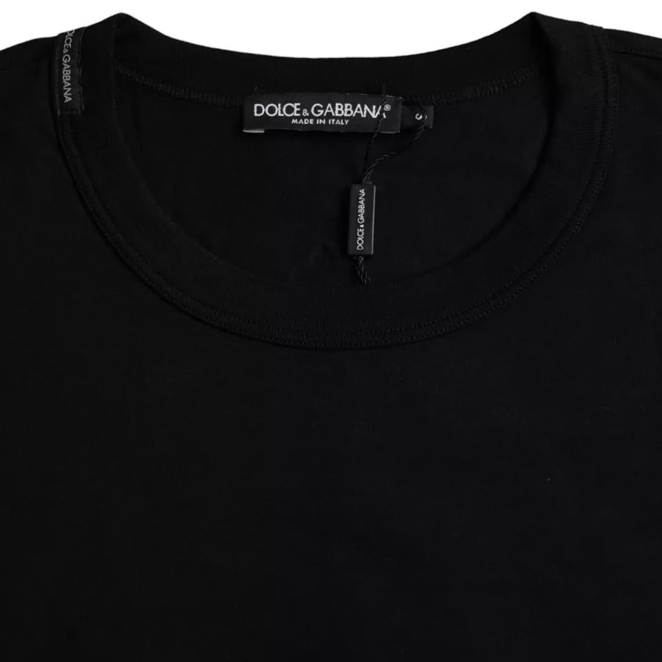 Dolce & Gabbana Black Logo Embossed Cotton Crew Neck Men's T-shirt