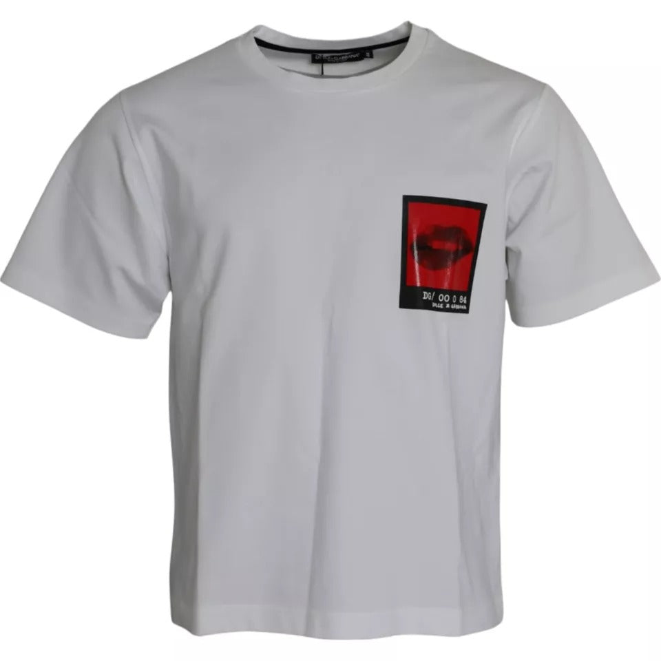 Dolce & Gabbana White Red Lips Print Cotton Men Men's T-shirt