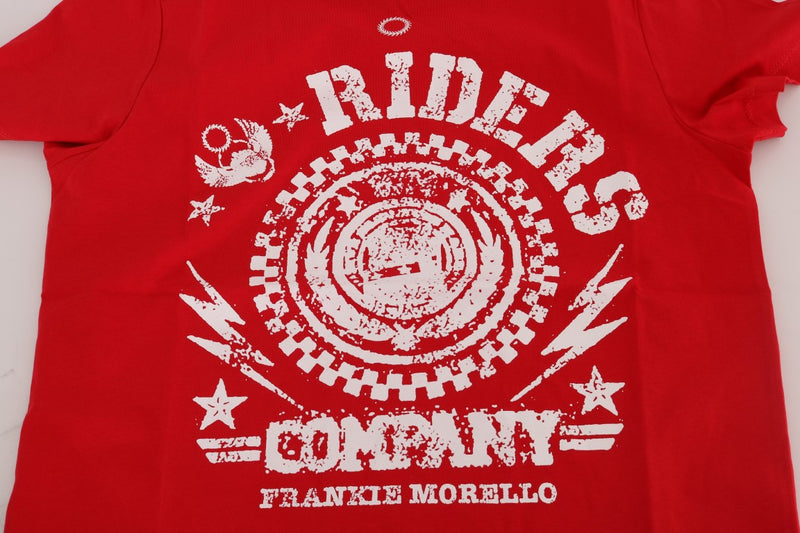 Frankie Morello Chic Red 'RIDERS' Motive Crewneck Men's Tee