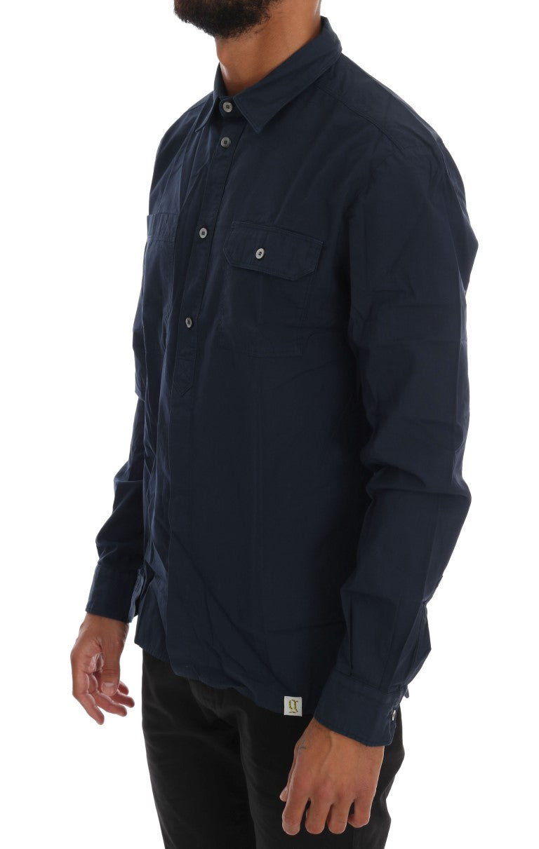 John Galliano Blue Casual Cotton Long Sleeve Men's Shirt