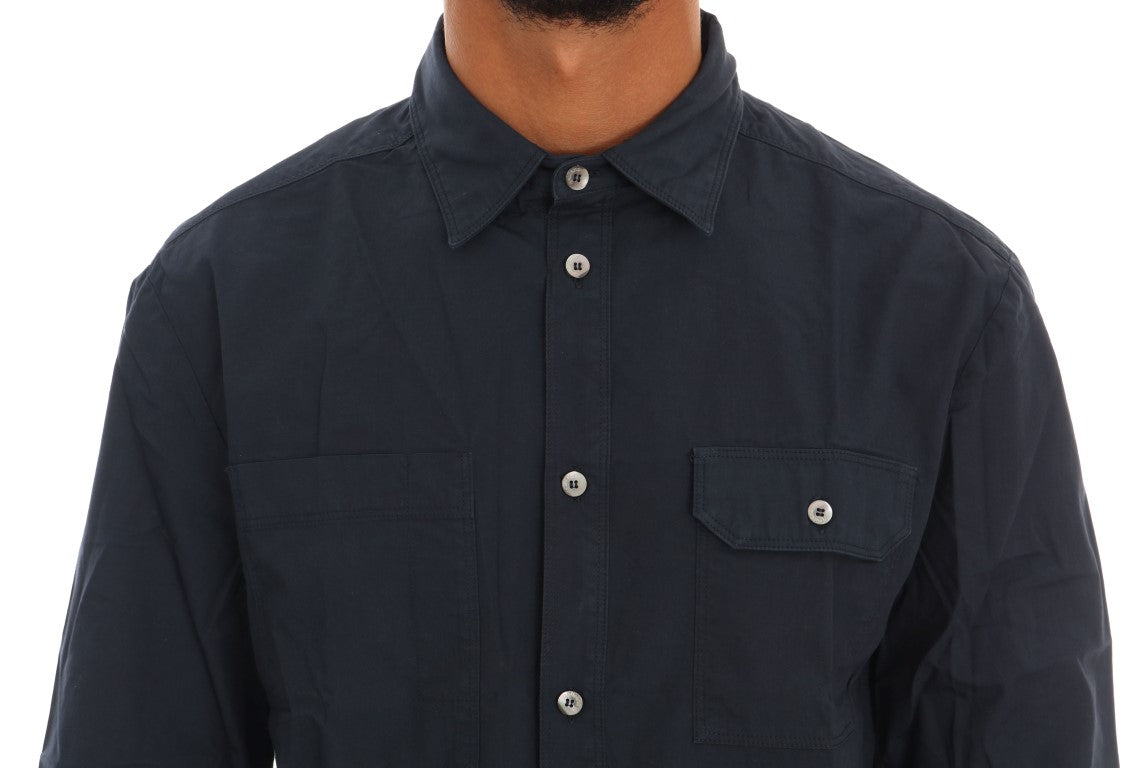John Galliano Blue Casual Cotton Long Sleeve Men's Shirt