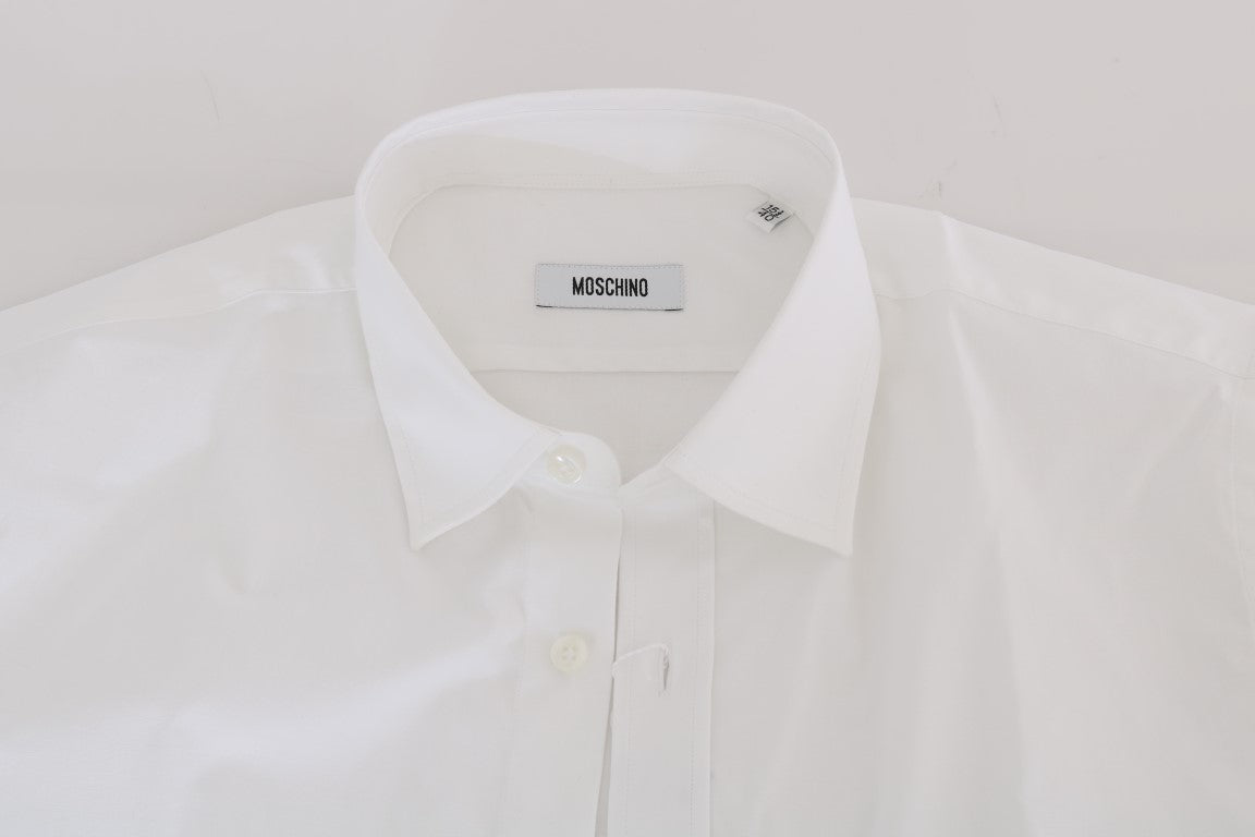 Moschino Elegant White Slim-Fit Cotton Men's Shirt