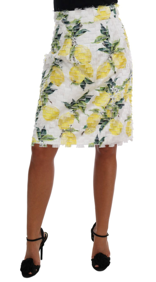 Dolce & Gabbana Lemon Print Fringe Pencil Women's Skirt