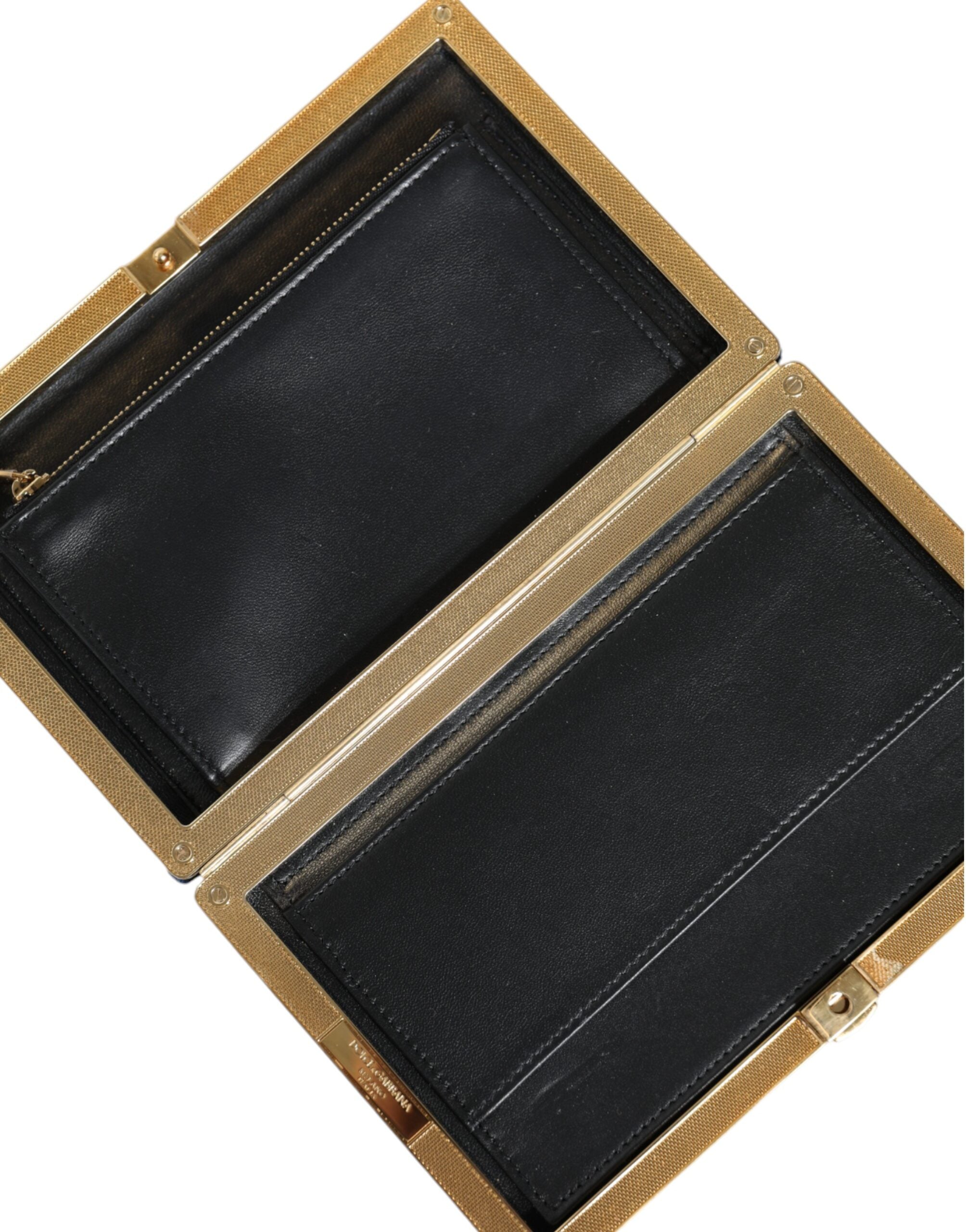 Dolce & Gabbana Blue Velvet Gold Frame Clutch Evening Party Purse Women's Bag