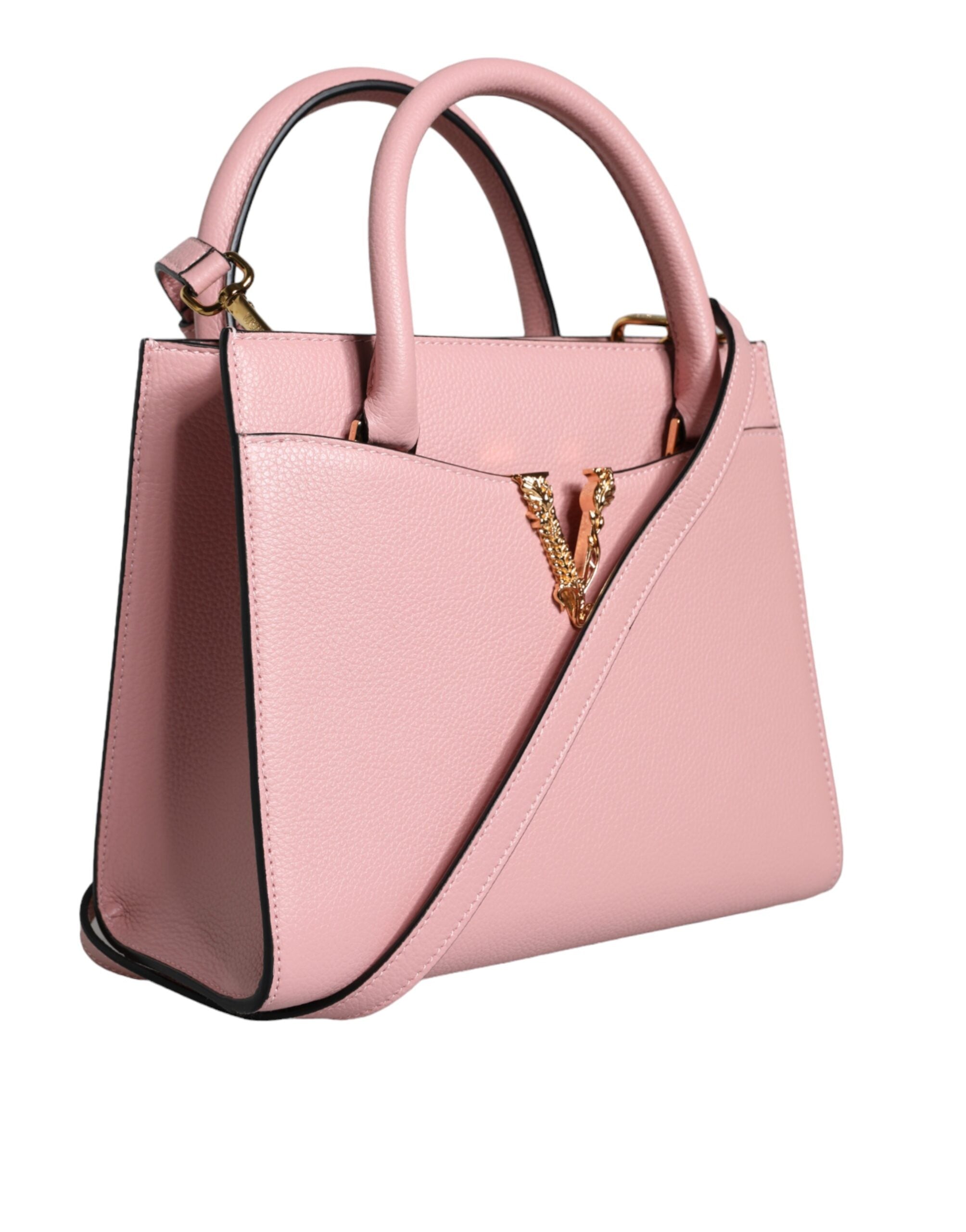 Versace Pink Small Top Handle Grainy Calf Leather Crossbody Women's Bag
