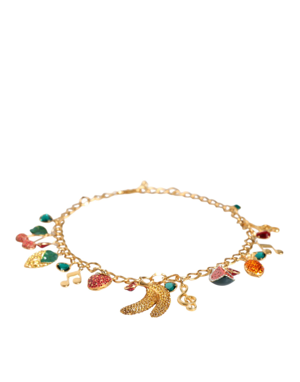 Dolce & Gabbana Gold Tone Brass Fruity Crystal Embellished Waist Chain Women's Belt