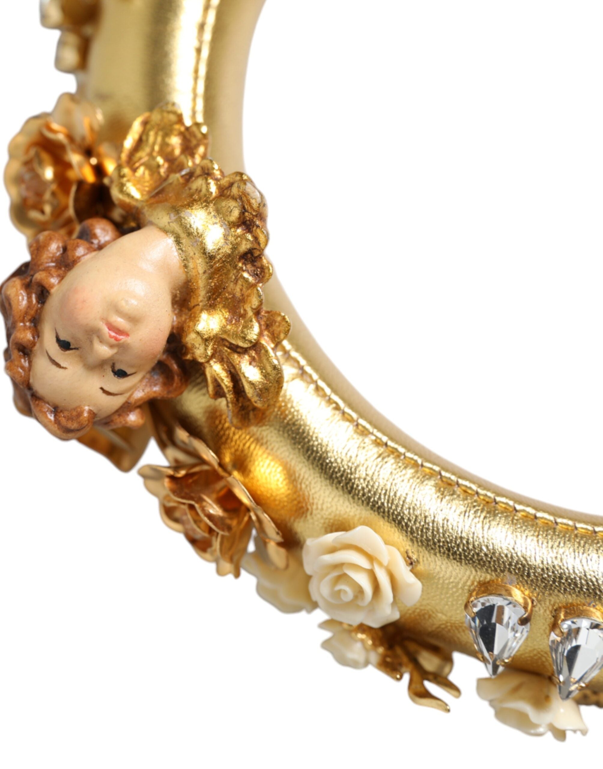 Dolce & Gabbana Gold Leather Floral Crystal Angel Women's Headphones (Pre-Owned)