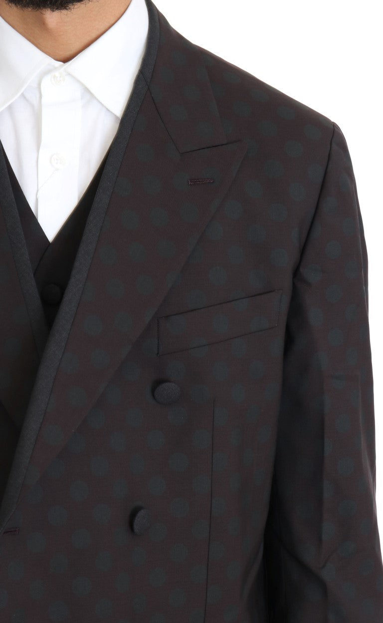 Dolce & Gabbana Elegant Bordeaux Polka Dot Wool Men's Suit