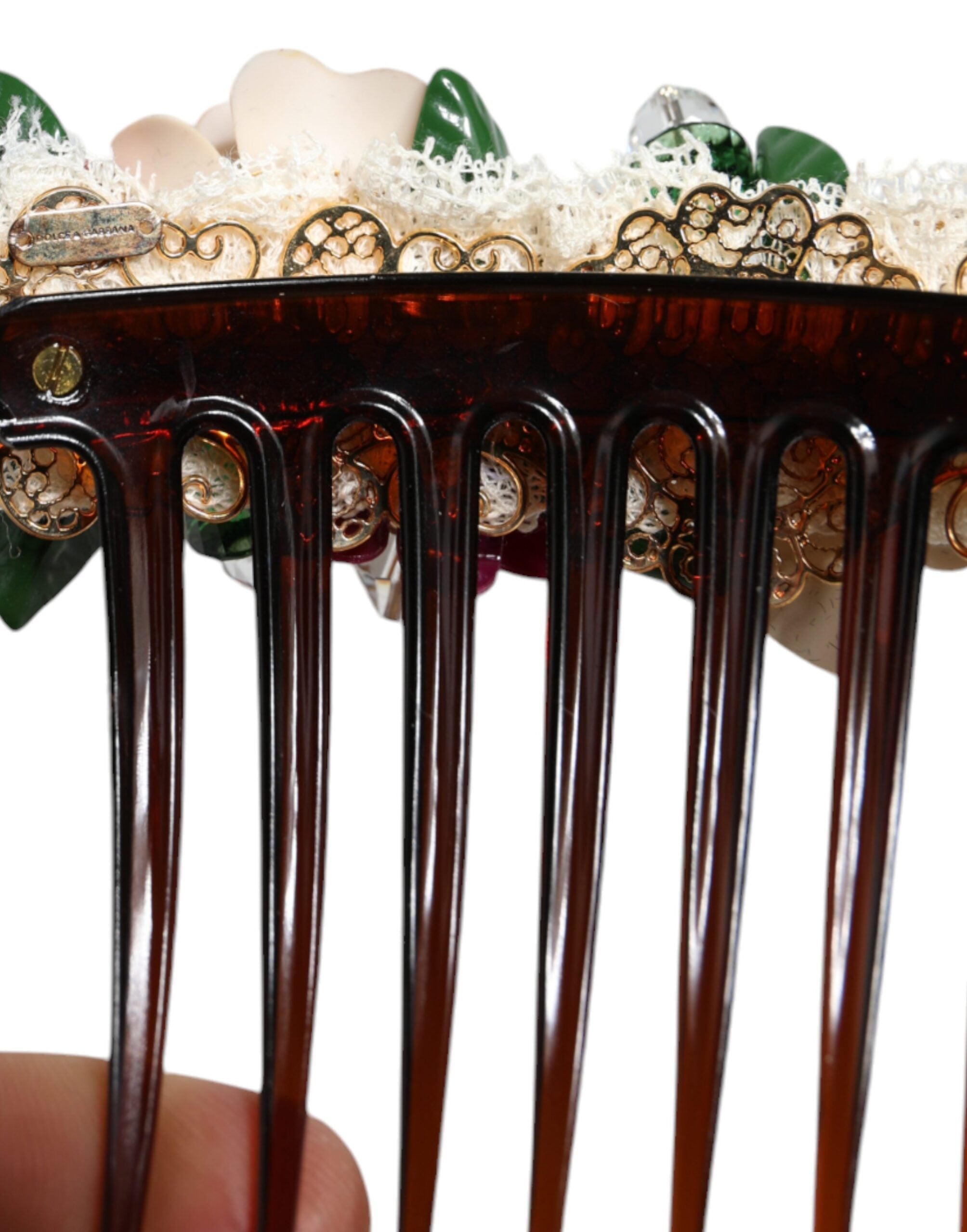 Dolce & Gabbana Brown Plastic Crystal Floral Women Hair Women's Comb