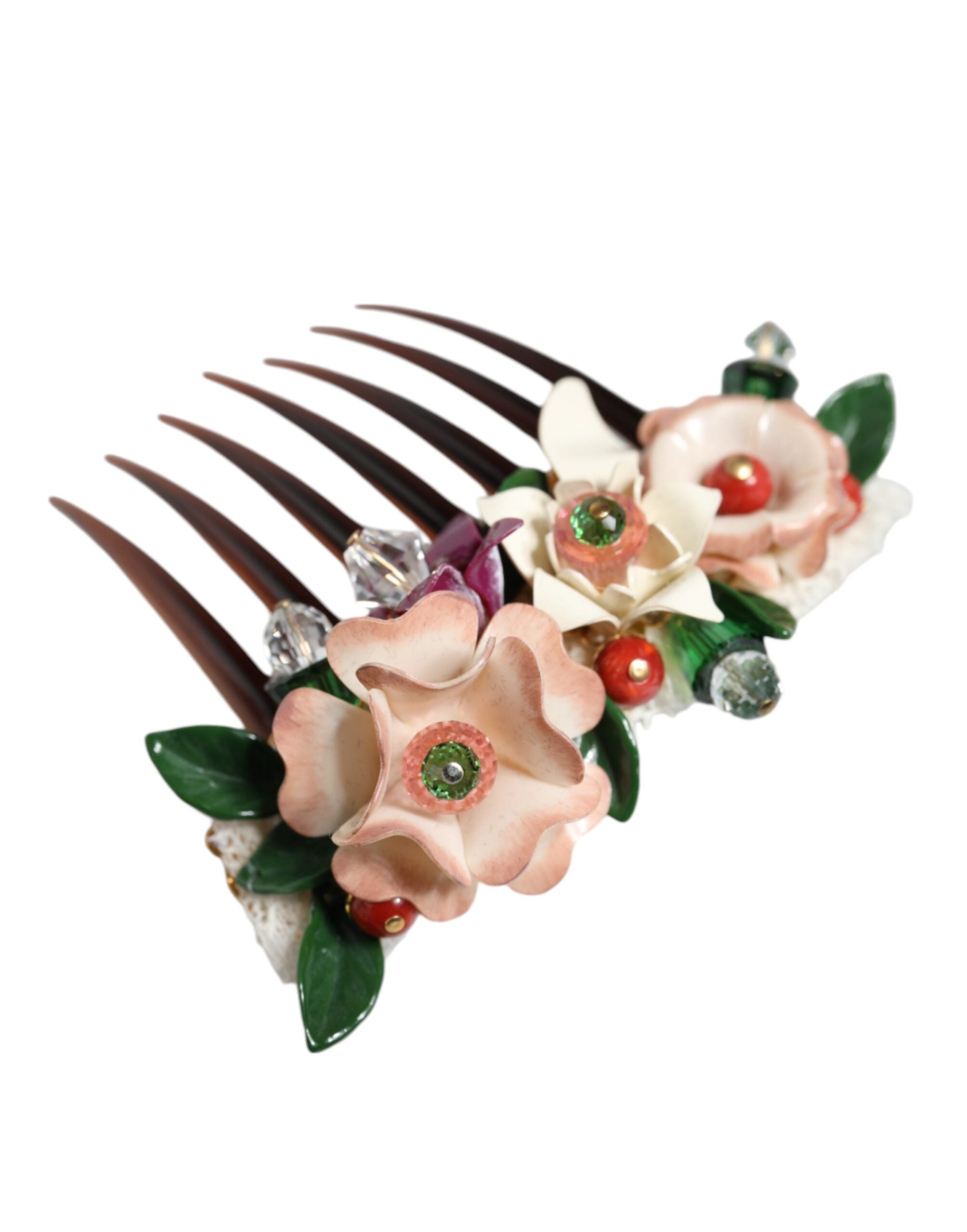 Dolce & Gabbana Brown Plastic Crystal Floral Women Hair Women's Comb