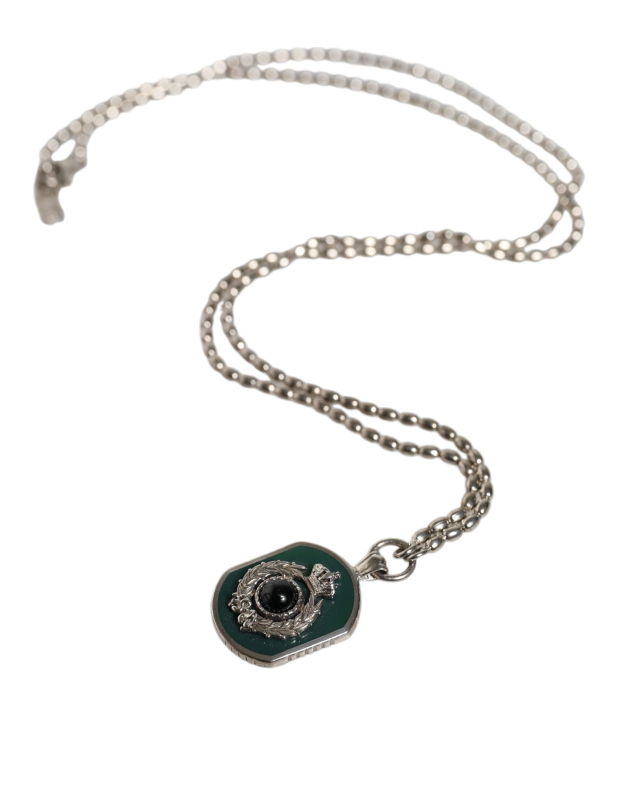 Dolce & Gabbana Sterling Silver 925 Chain Bar Gem Pendant Logo Men's Necklace
