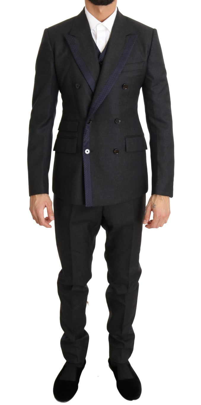 Dolce & Gabbana Elegant Gray Polka Dot 3-Piece Men's Suit