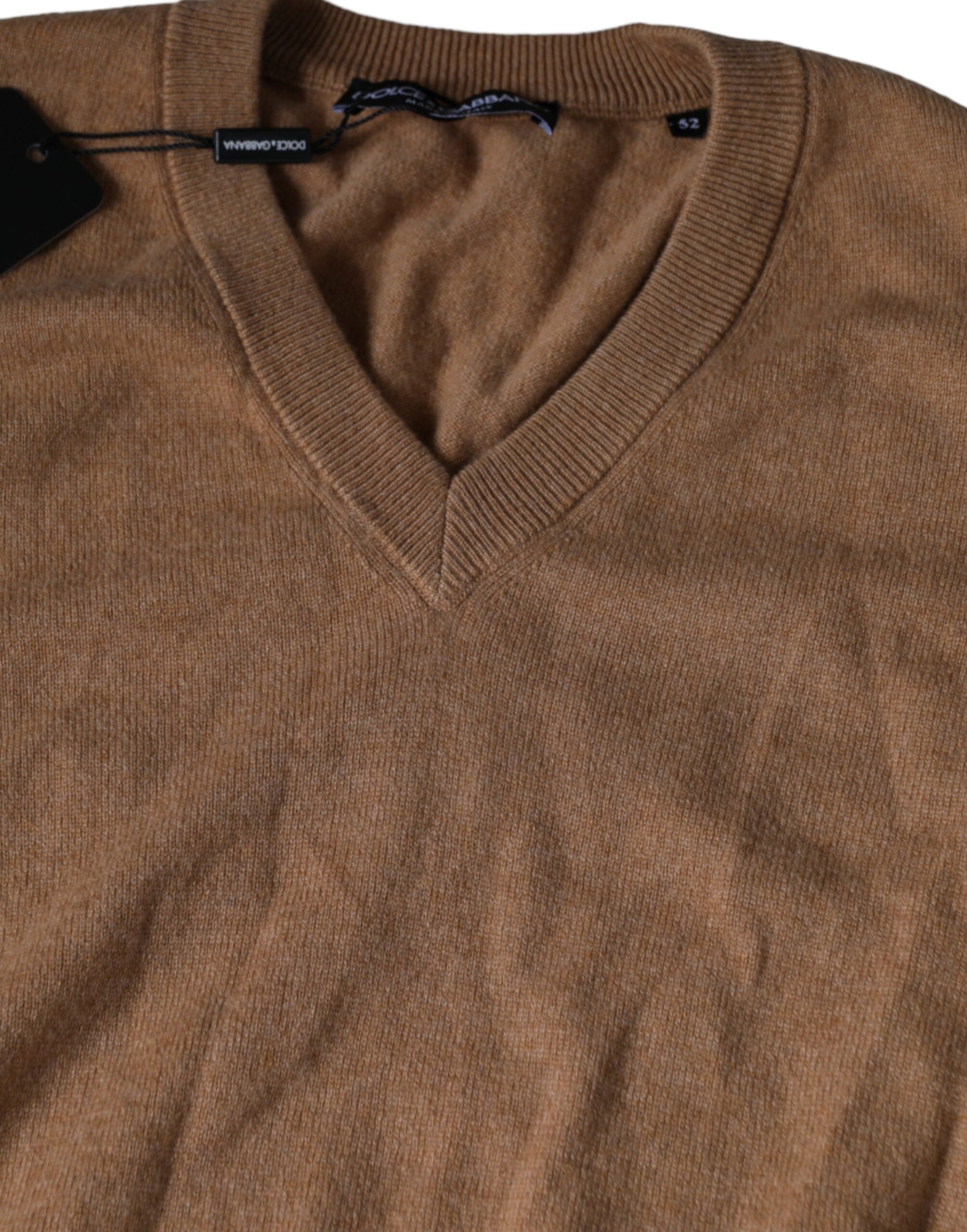 Dolce & Gabbana Brown Cashmere Knit V-neck Pullover Men's Sweater (Pre-Owned)