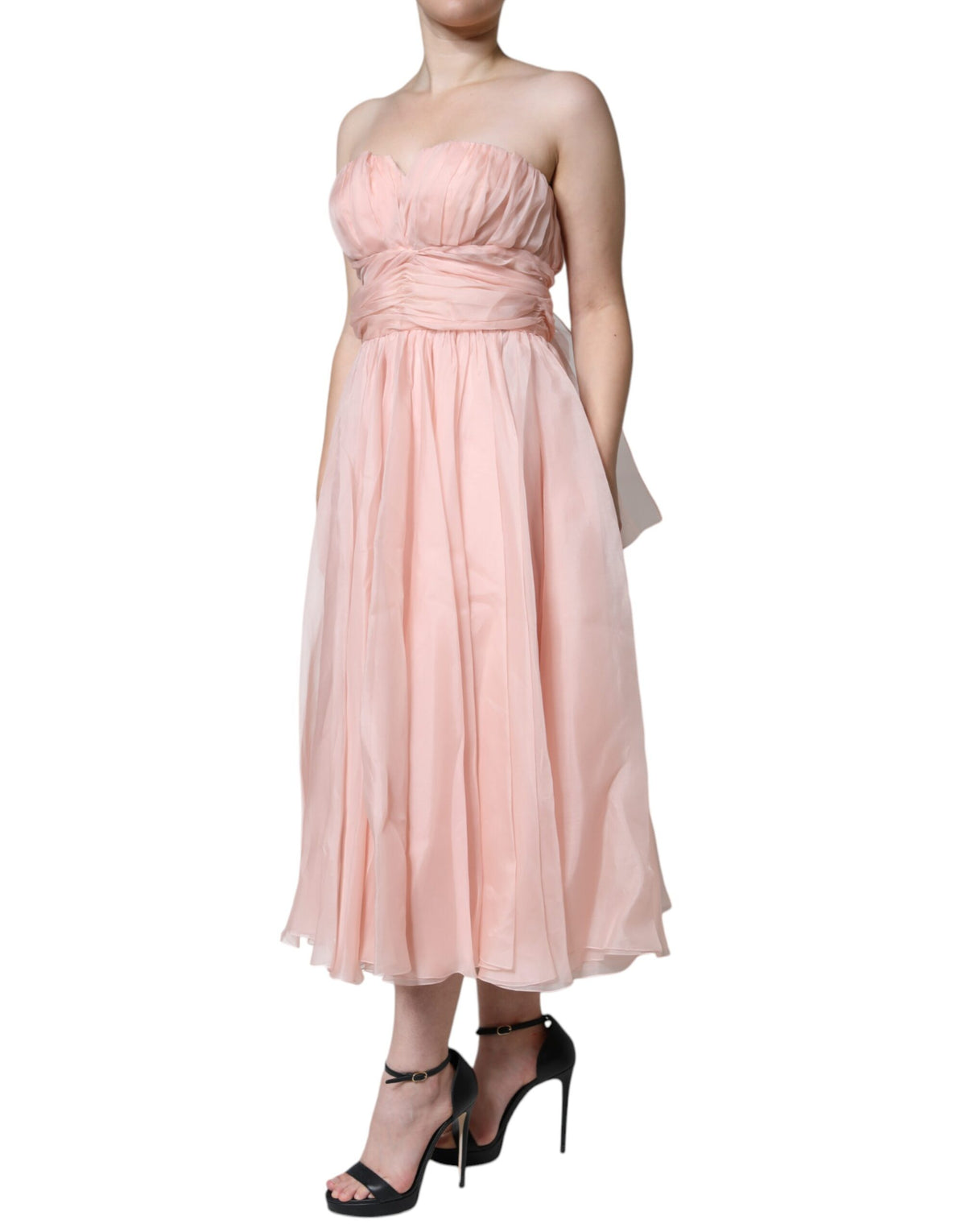 Dolce & Gabbana Pink Silk Strapless Maxi A-line Gown Women's Dress (Pre-Owned)