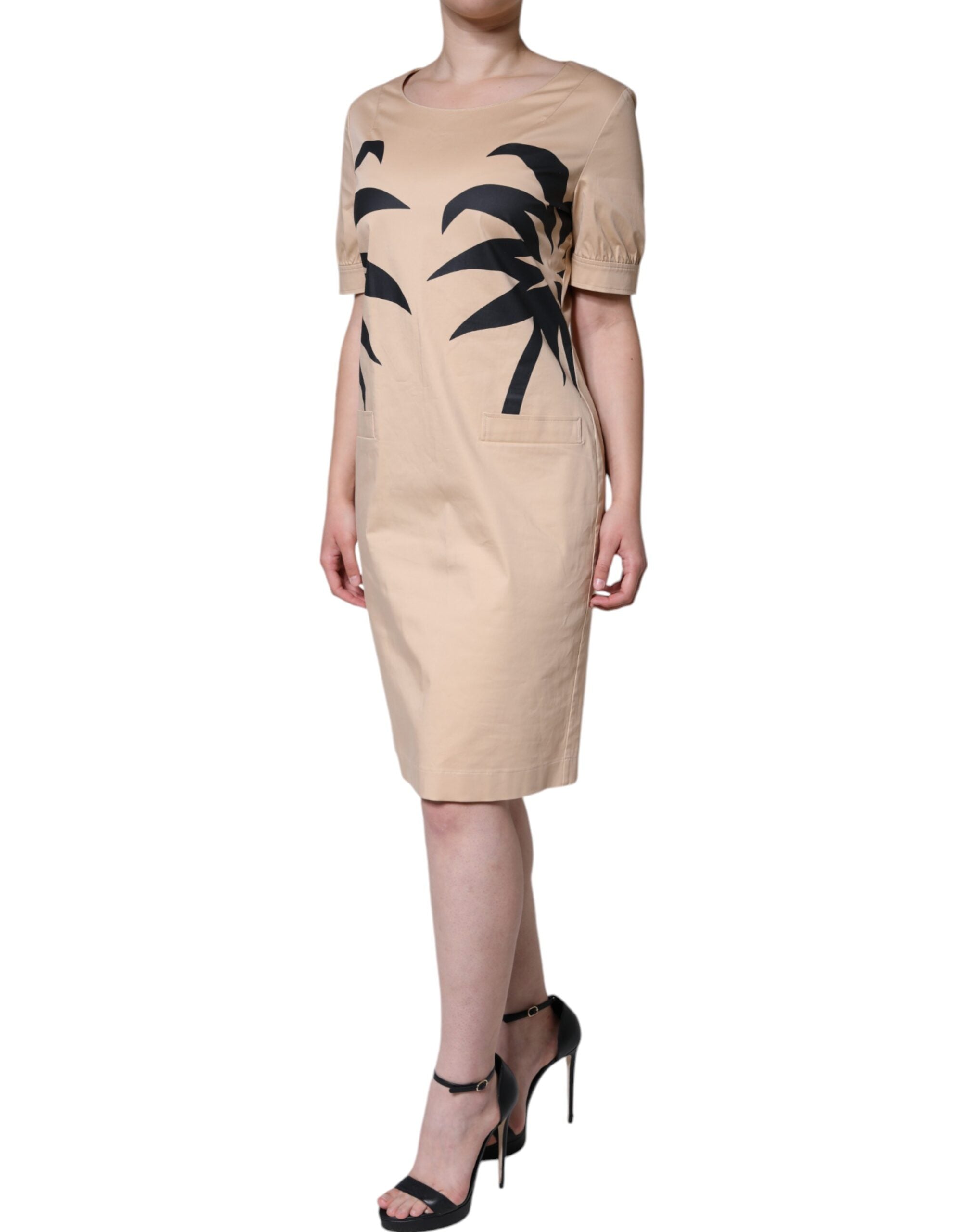 Moschino Beige Cotton Short Sleeve Knee Length Women's Dress IT46|XL / Beige Moschino Beige Cotton Short Sleeve Knee Length Women's Dress IT46|XL / Beige