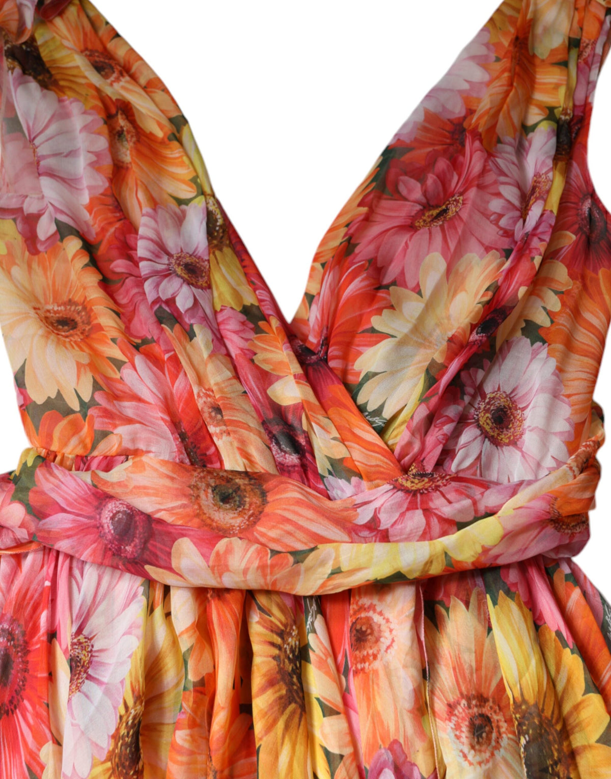 Dolce & Gabbana Multicolor Floral Sleeveless V-neck Midi Women's Dress