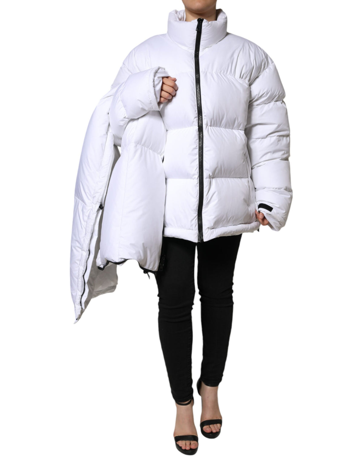 Dolce & Gabbana White Puffer Quilted Full Zip Coat Women's Jacket