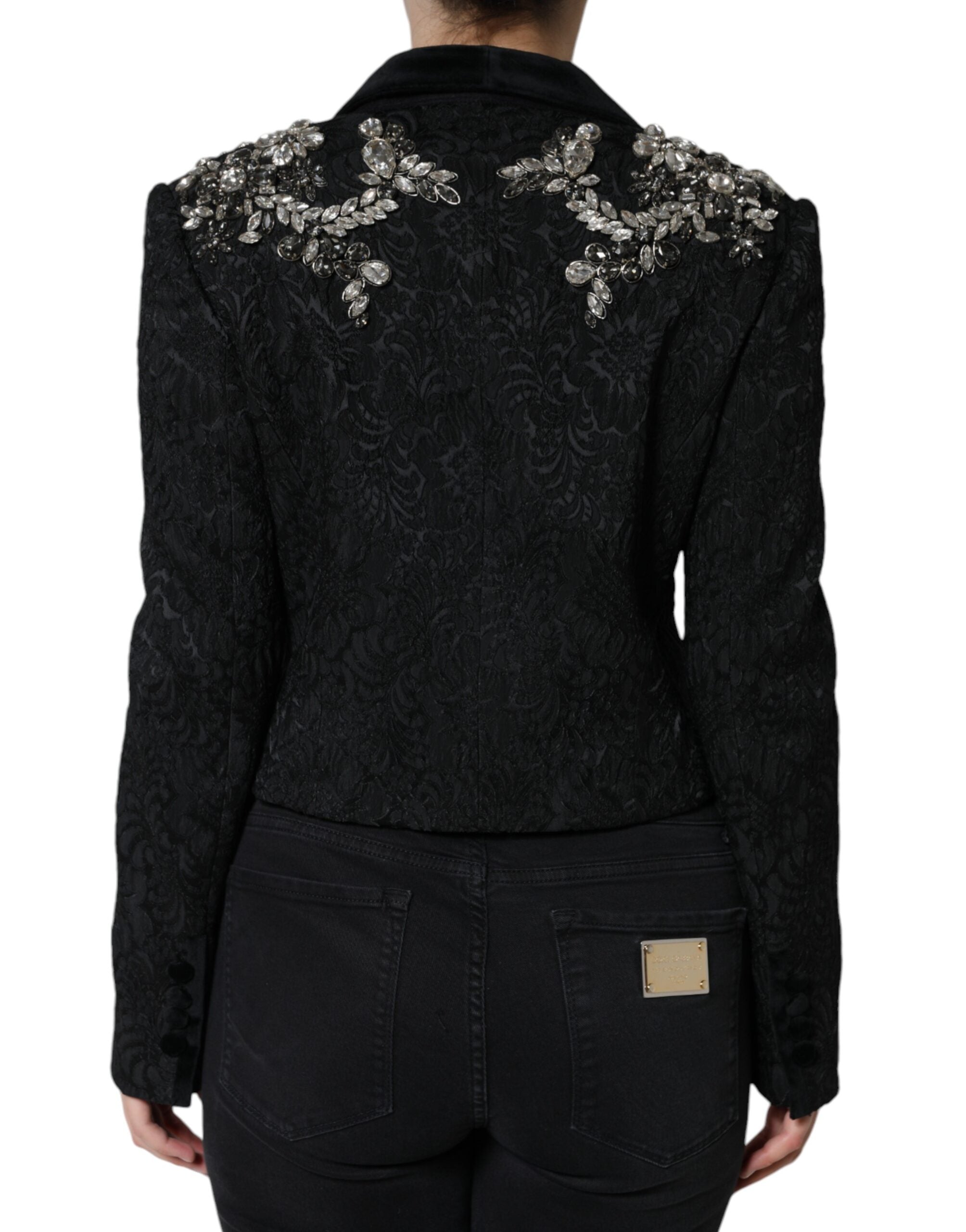 Dolce & Gabbana Black Jacquard Crystal Floral Jacket Women's Blazer