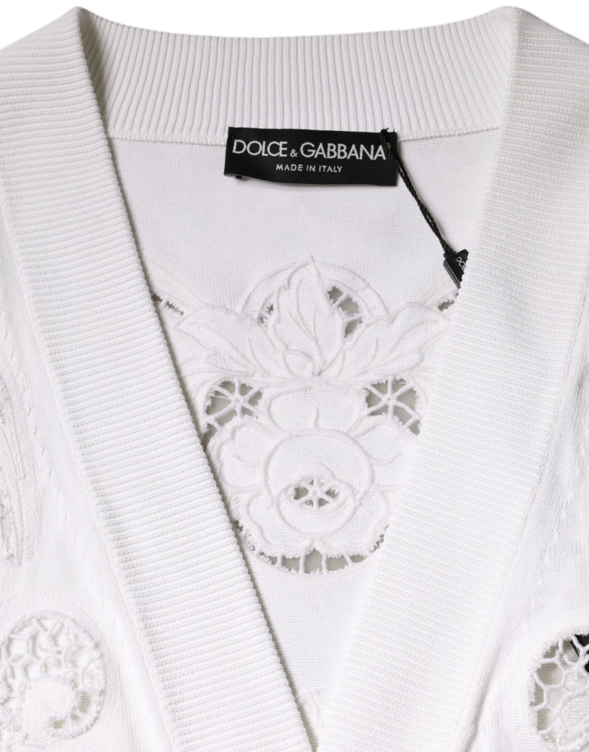 Dolce & Gabbana White Viscose Floral Cut Out Cardigan Women's Sweater (Pre-Owned)