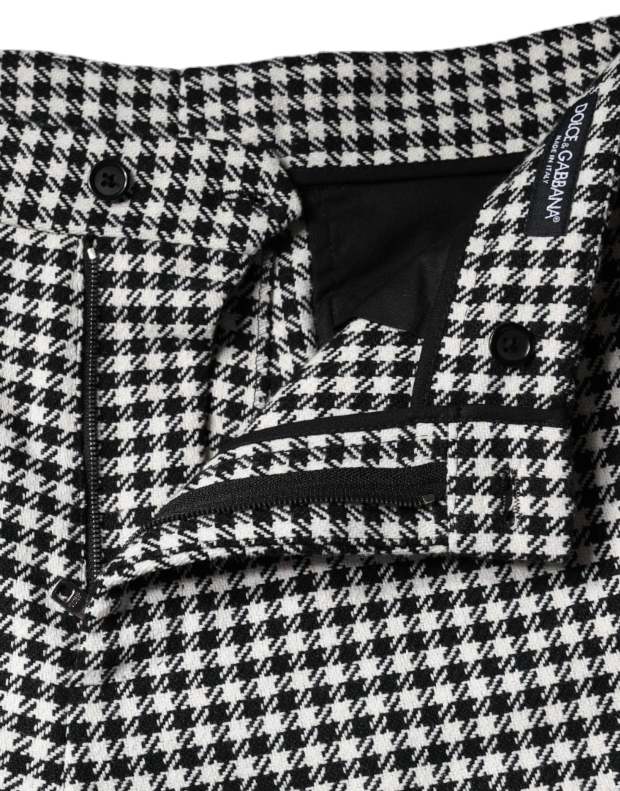 Dolce & Gabbana Black White Houndstooth Cropped Wide Leg Women's Pants