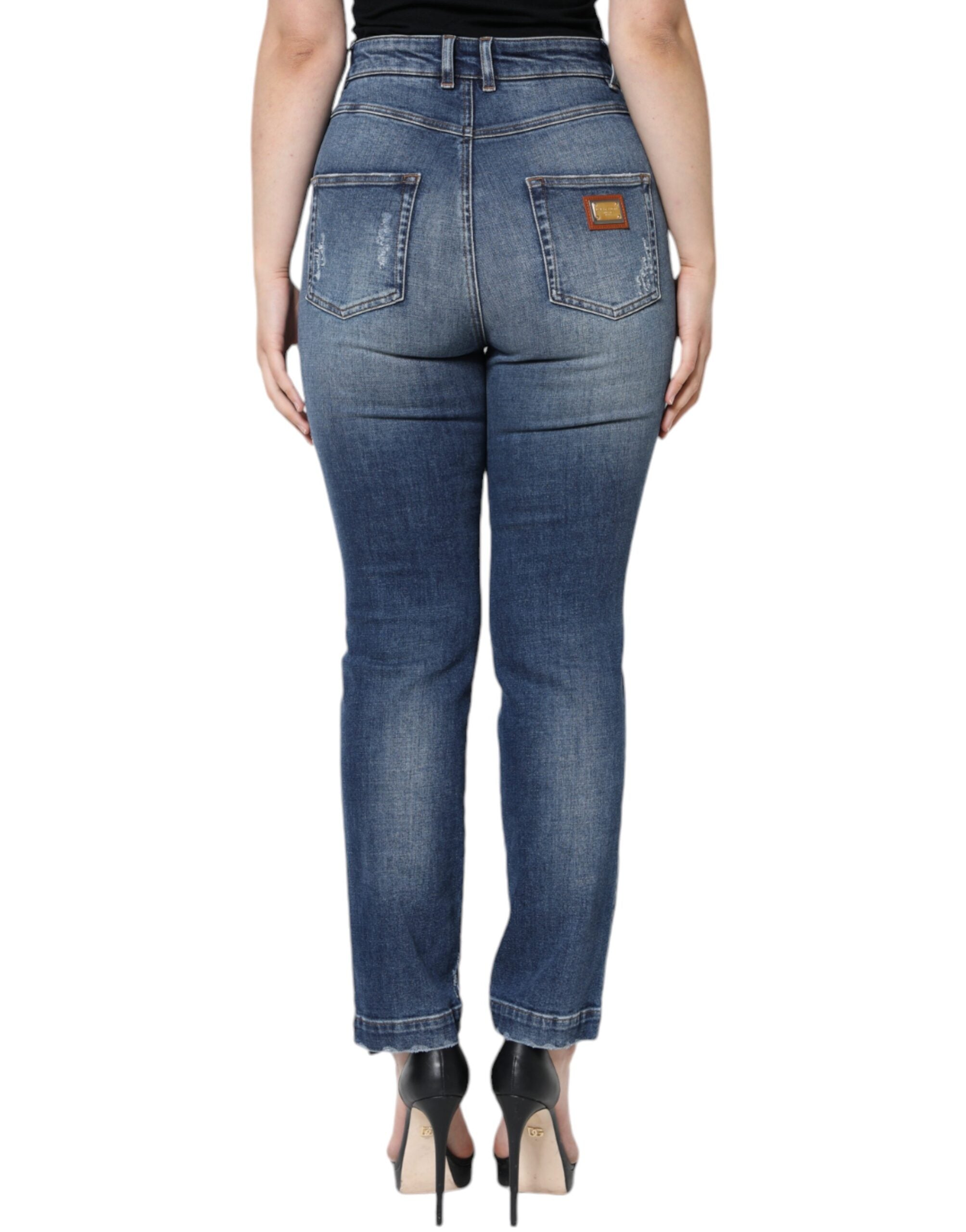 Dolce & Gabbana Dark Blue Cotton Tattered Skinny Denim Women's Jeans