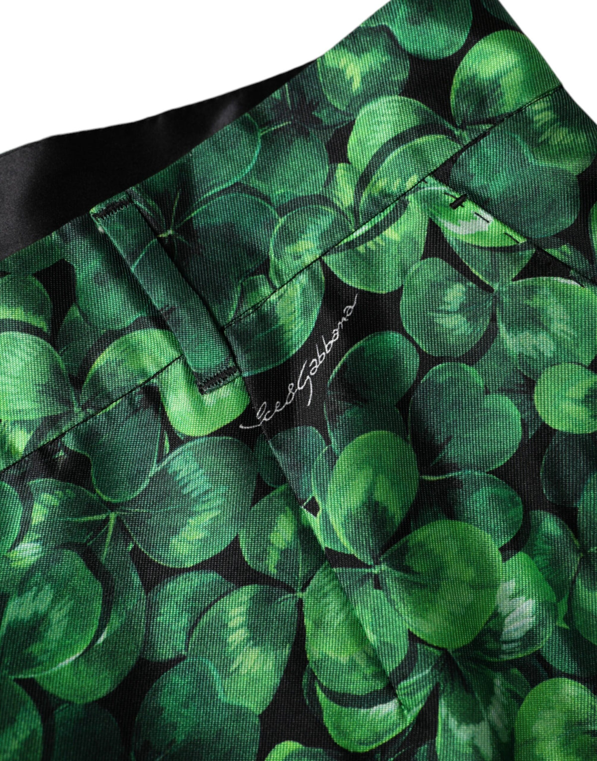 Dolce & Gabbana Green Clover Silk Satin High Waist Tapered Women's Pants