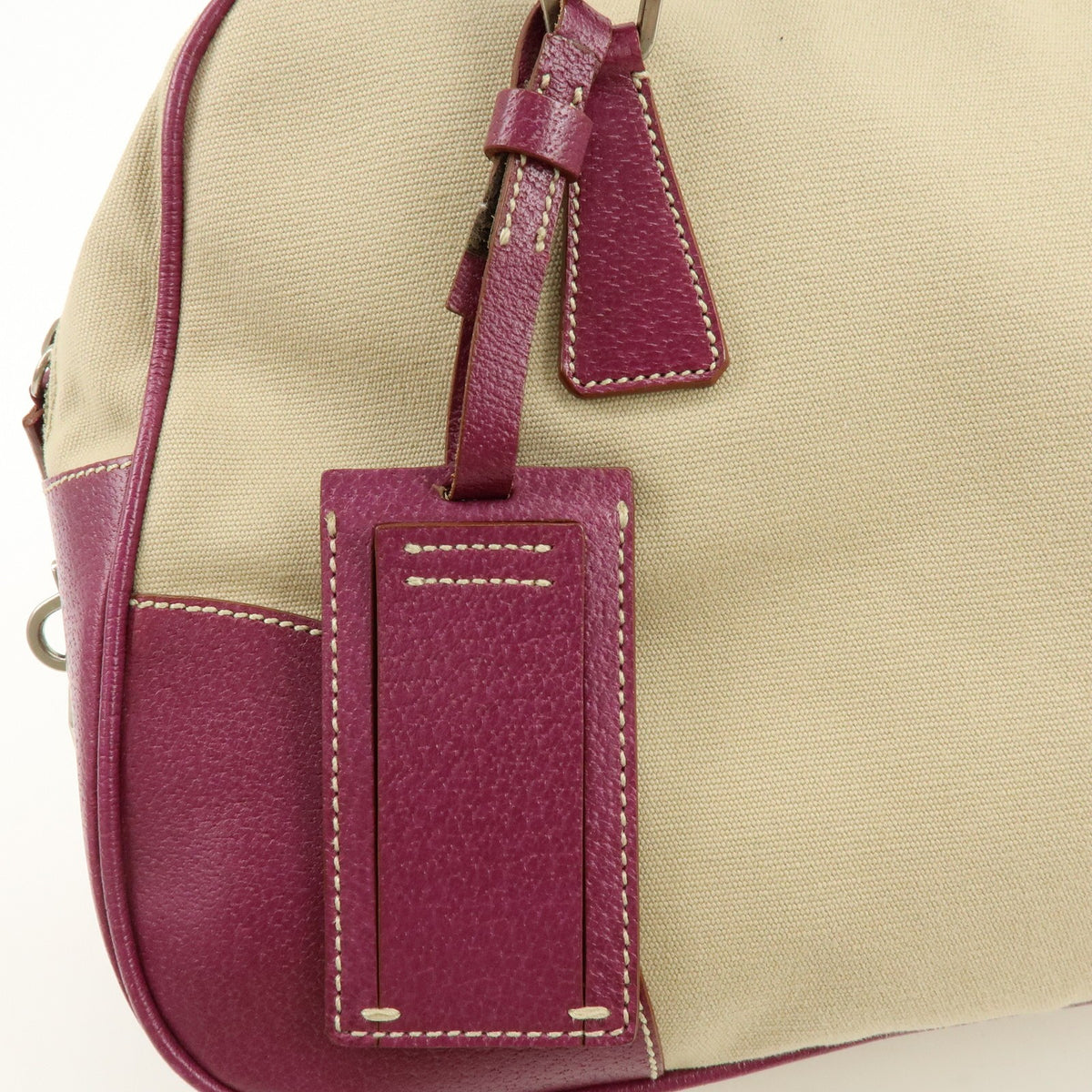 Prada Bowler Canvas With Leather Purple Canvas Shoulder Bag Bag (Pre-Owned)