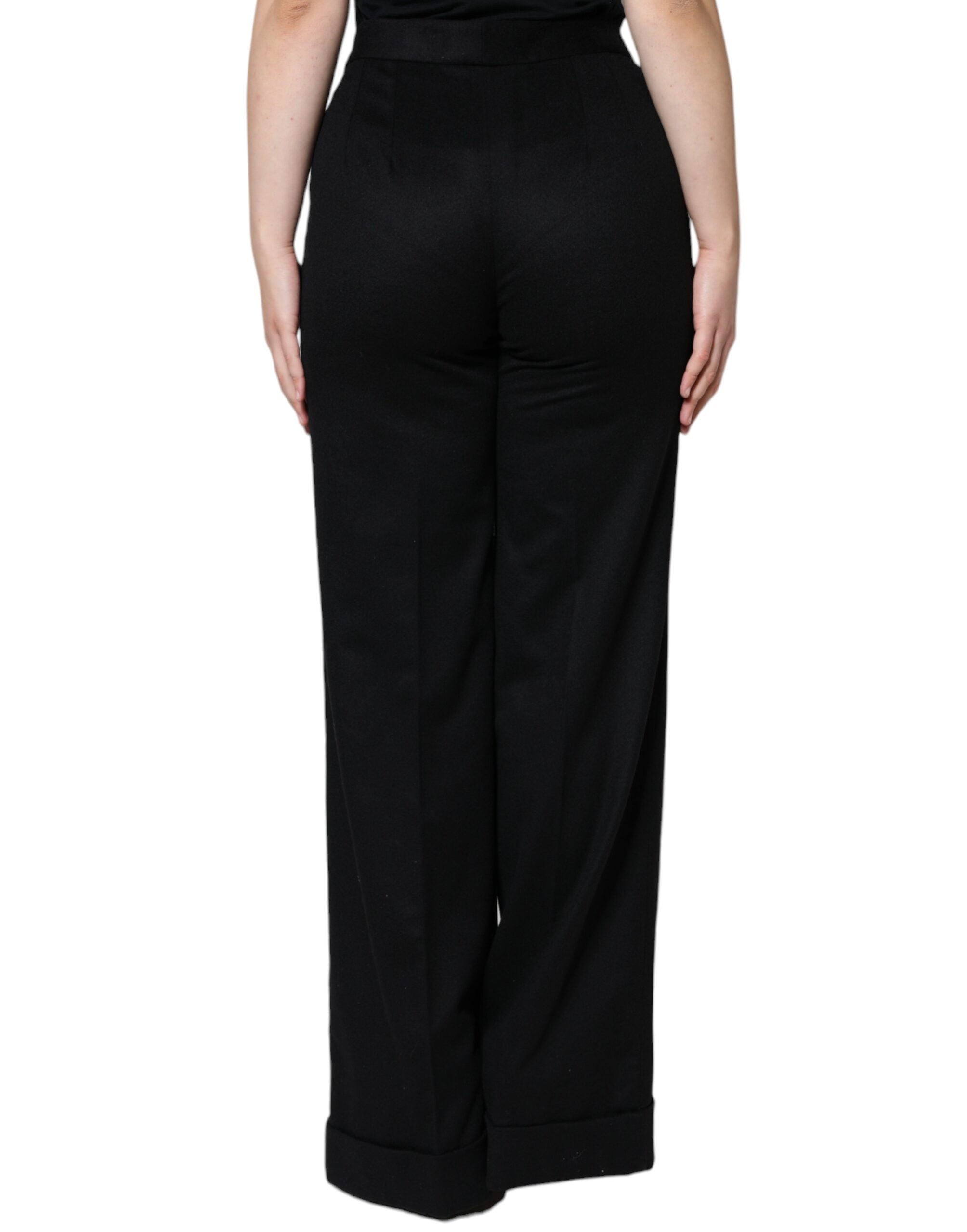 Dolce & Gabbana Black Cashmere Mid Waist Women Boot Cut Women's Pants