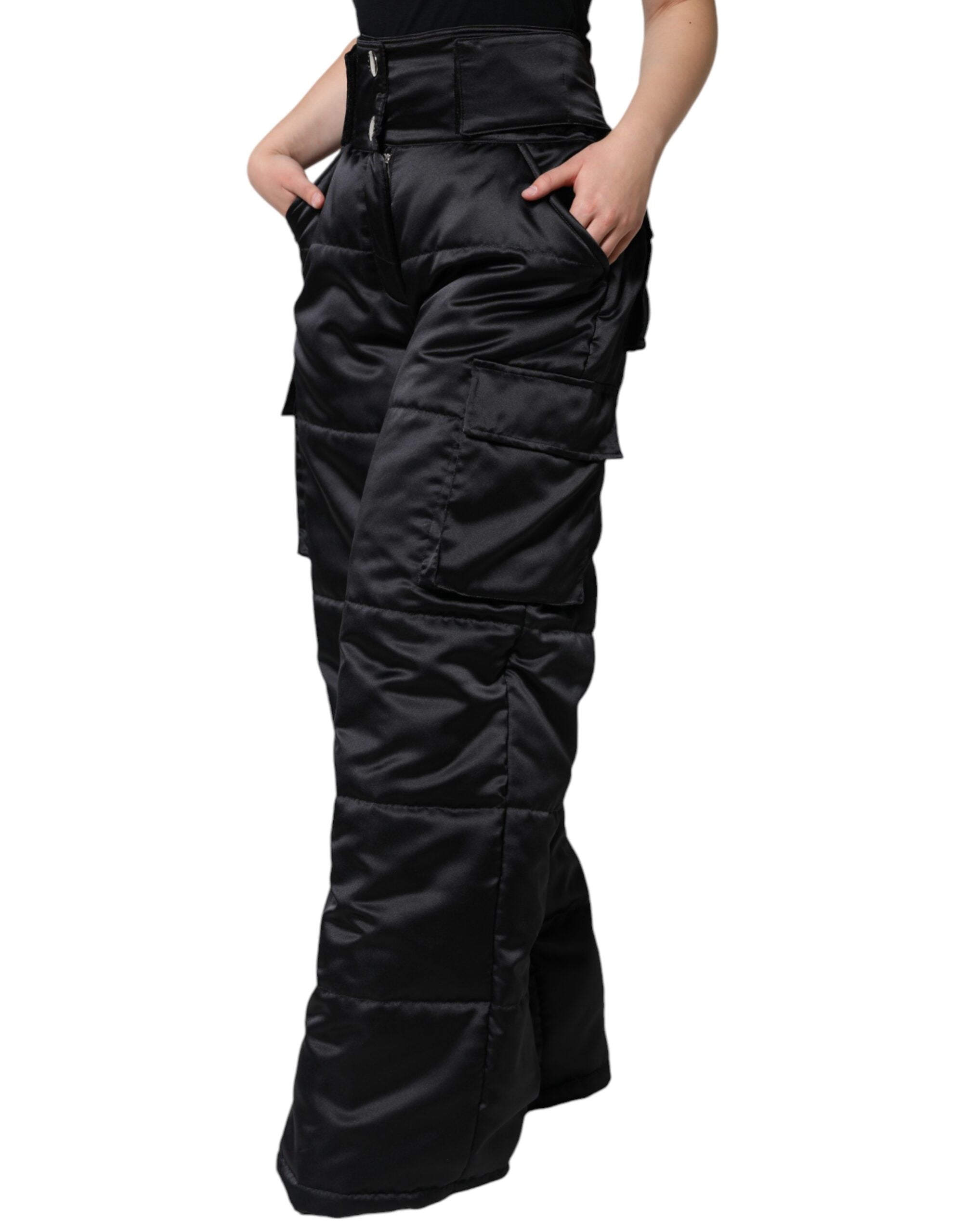 Dolce & Gabbana Black Quilted High Waist Women Boot Cut Women's Pants