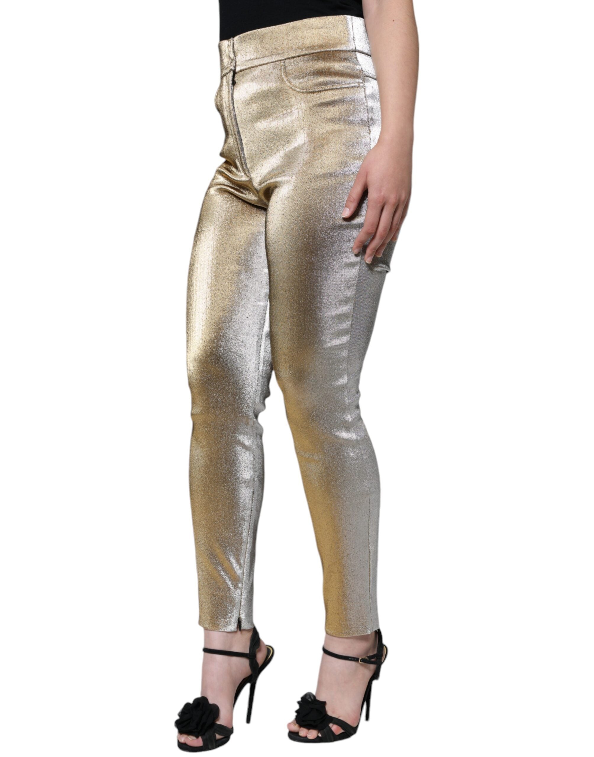 Dolce & Gabbana Metallic Gold High Waist Skinny Women's Pants