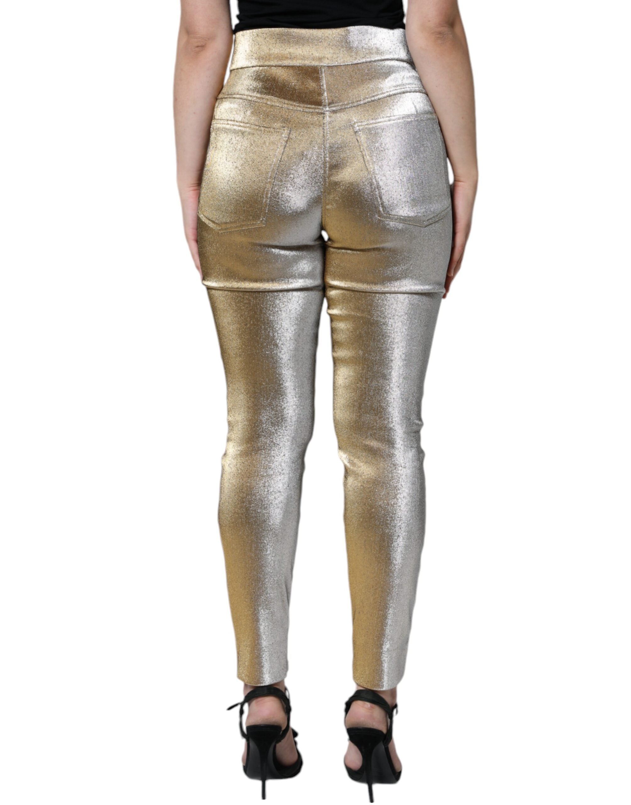 Dolce & Gabbana Metallic Gold High Waist Skinny Women's Pants