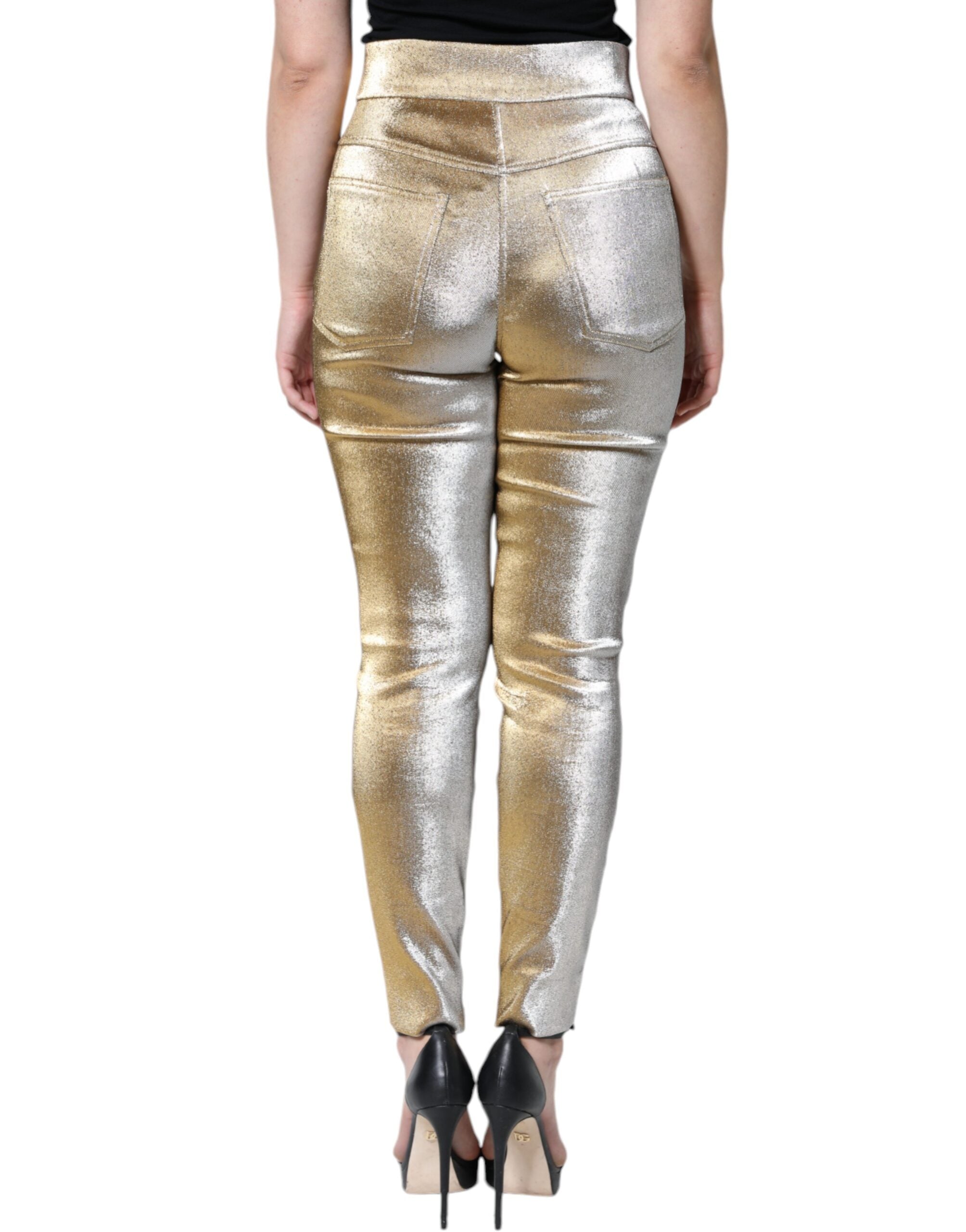 Dolce & Gabbana Metallic Gold High Waist Skinny Women's Pants